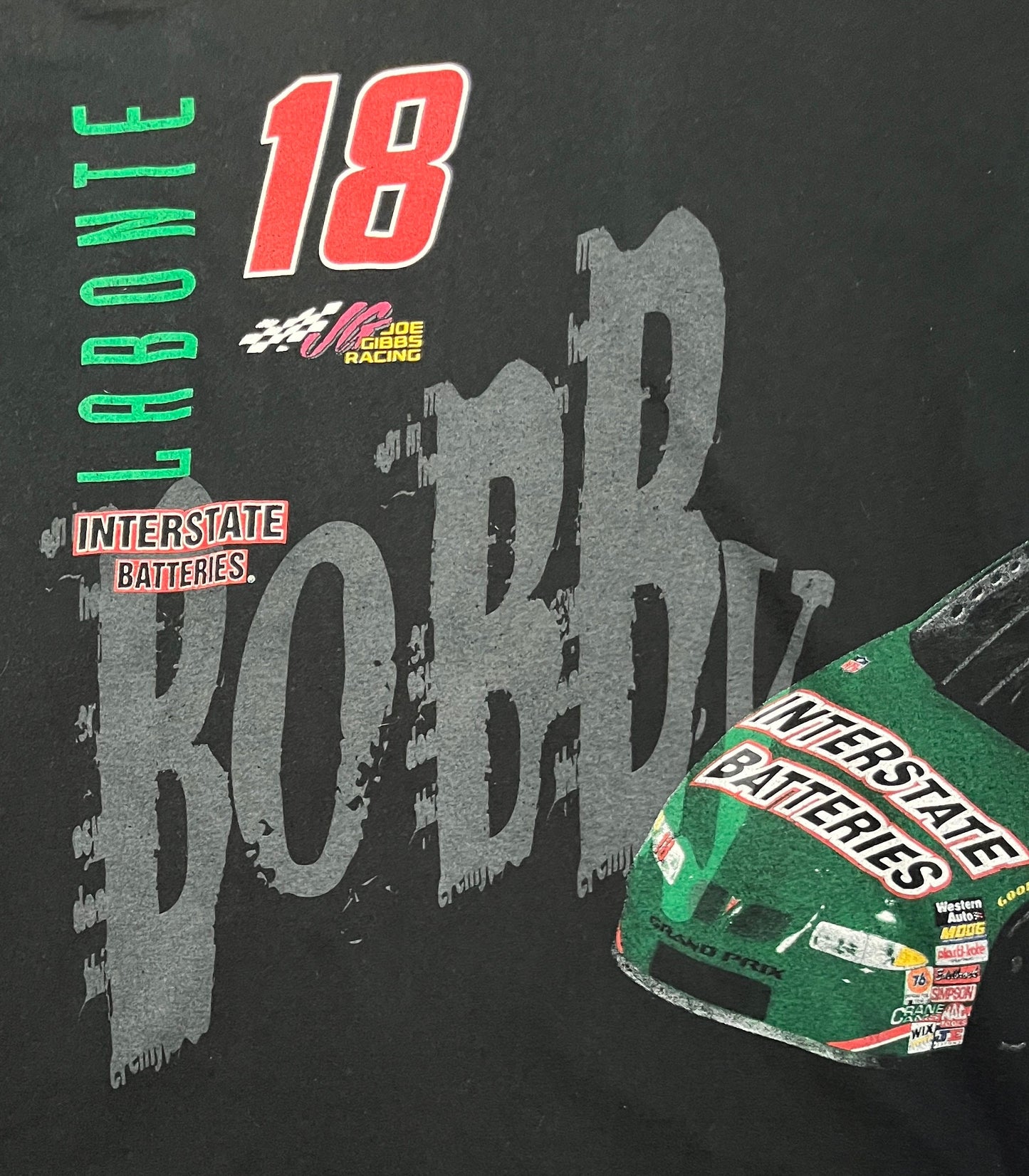 Bobby Labonte NASCAR Racing Graphic Tee | Size Large | Vintage 1990s Black & Green Racing T-Shirt | Double Sided | Free Shipping to USA |