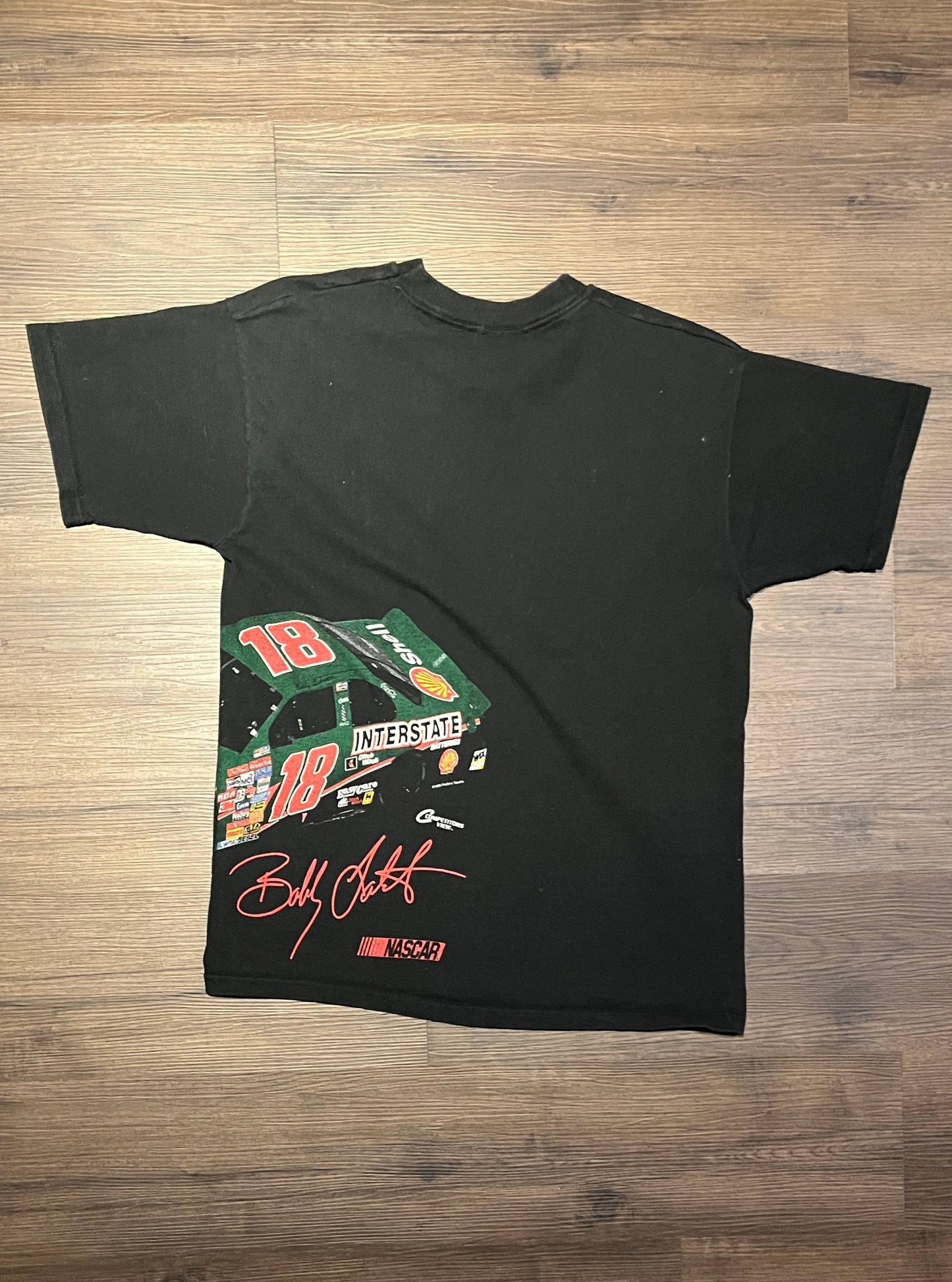 Bobby Labonte NASCAR Racing Graphic Tee | Size Large | Vintage 1990s Black & Green Racing T-Shirt | Double Sided | Free Shipping to USA |