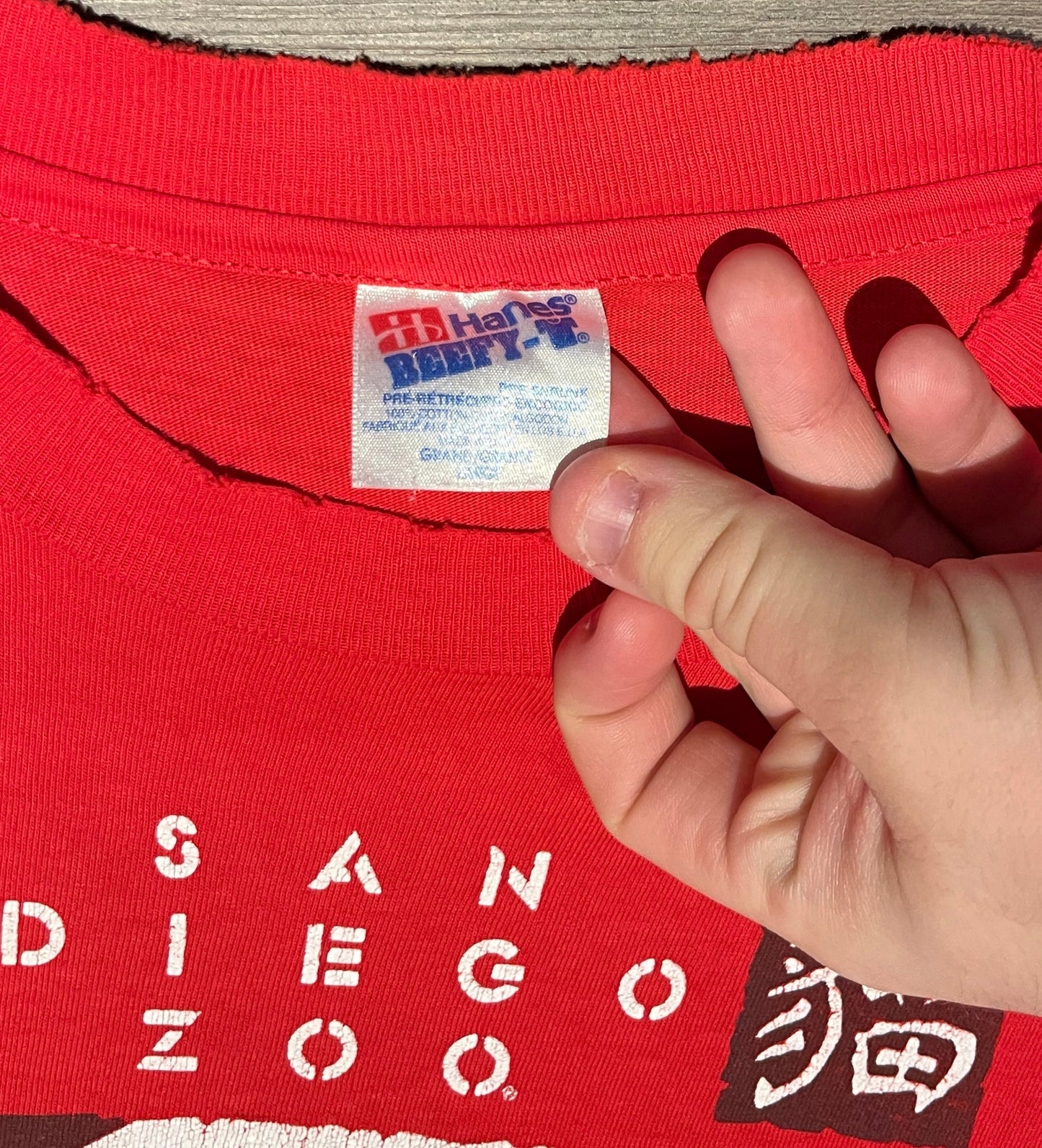 San Diego Zoo Giant Pandas Graphic Tee | Size Large | Vintage 1990s Single Stitch Promotional Red T-Shirt | Free Shipping to USA|