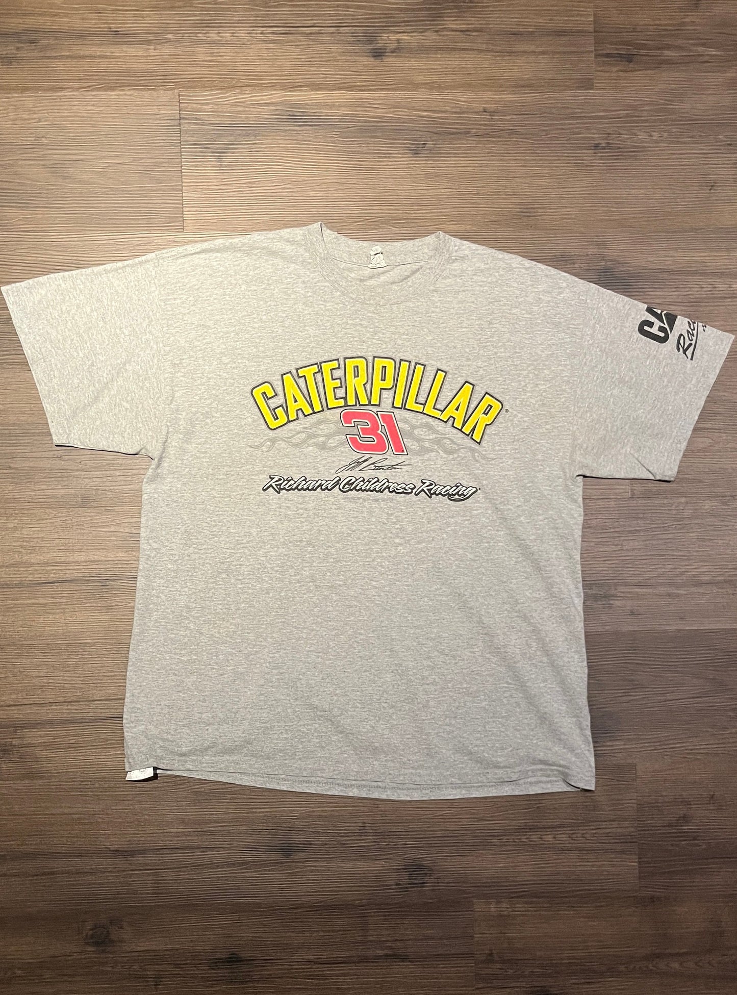 Jeff Burton Caterpillar NASCAR Graphic Tee | Size X-Large | Vintage 2000s NASCAR Racing Grey T-Shirt | Free Shipping to America |