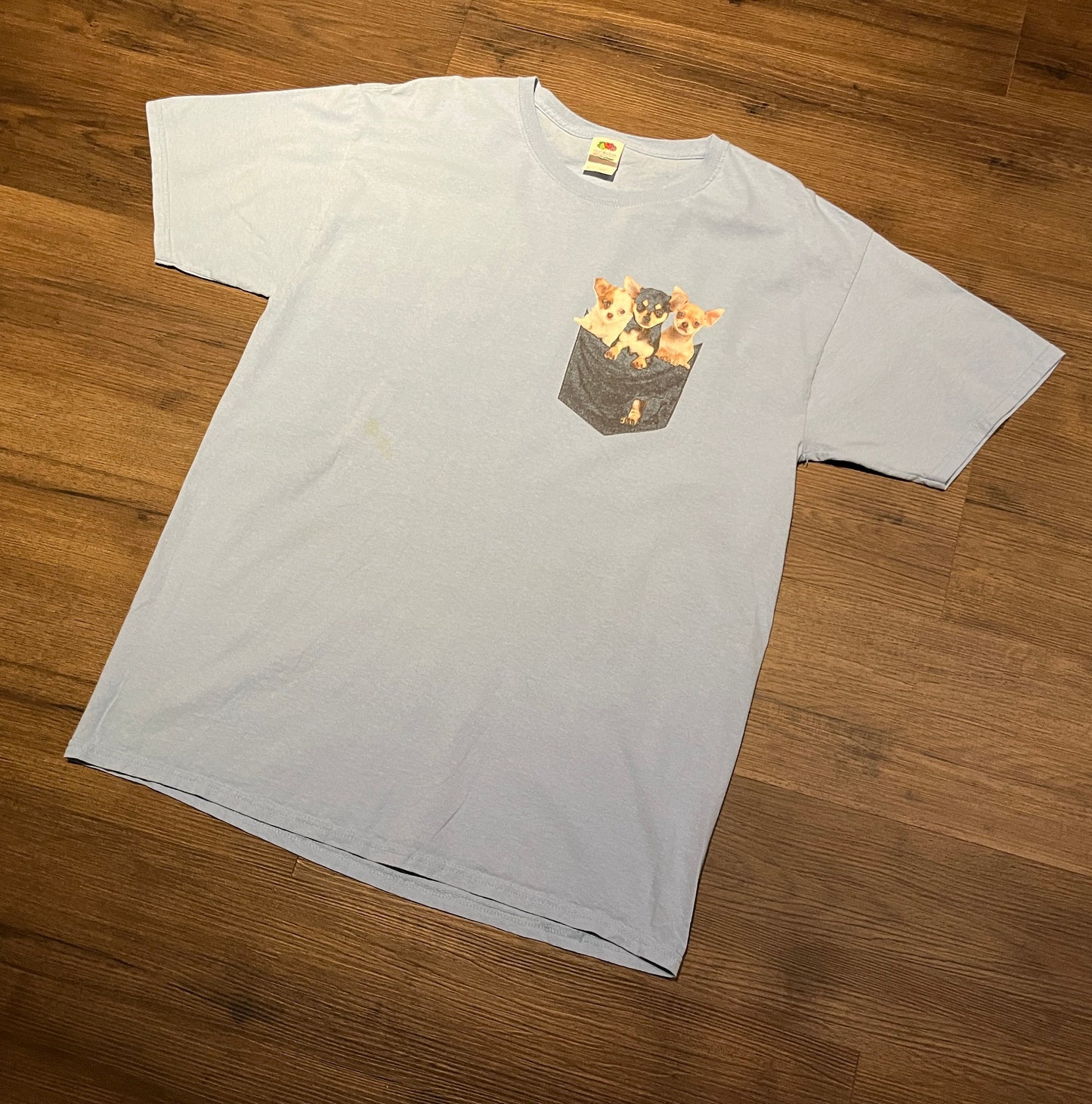 Chihuahua Pocket Graphic Tee | Size Large | Vintage 2000s Cute Animal Dog Blue T-Shirt | Free Shipping to USA |