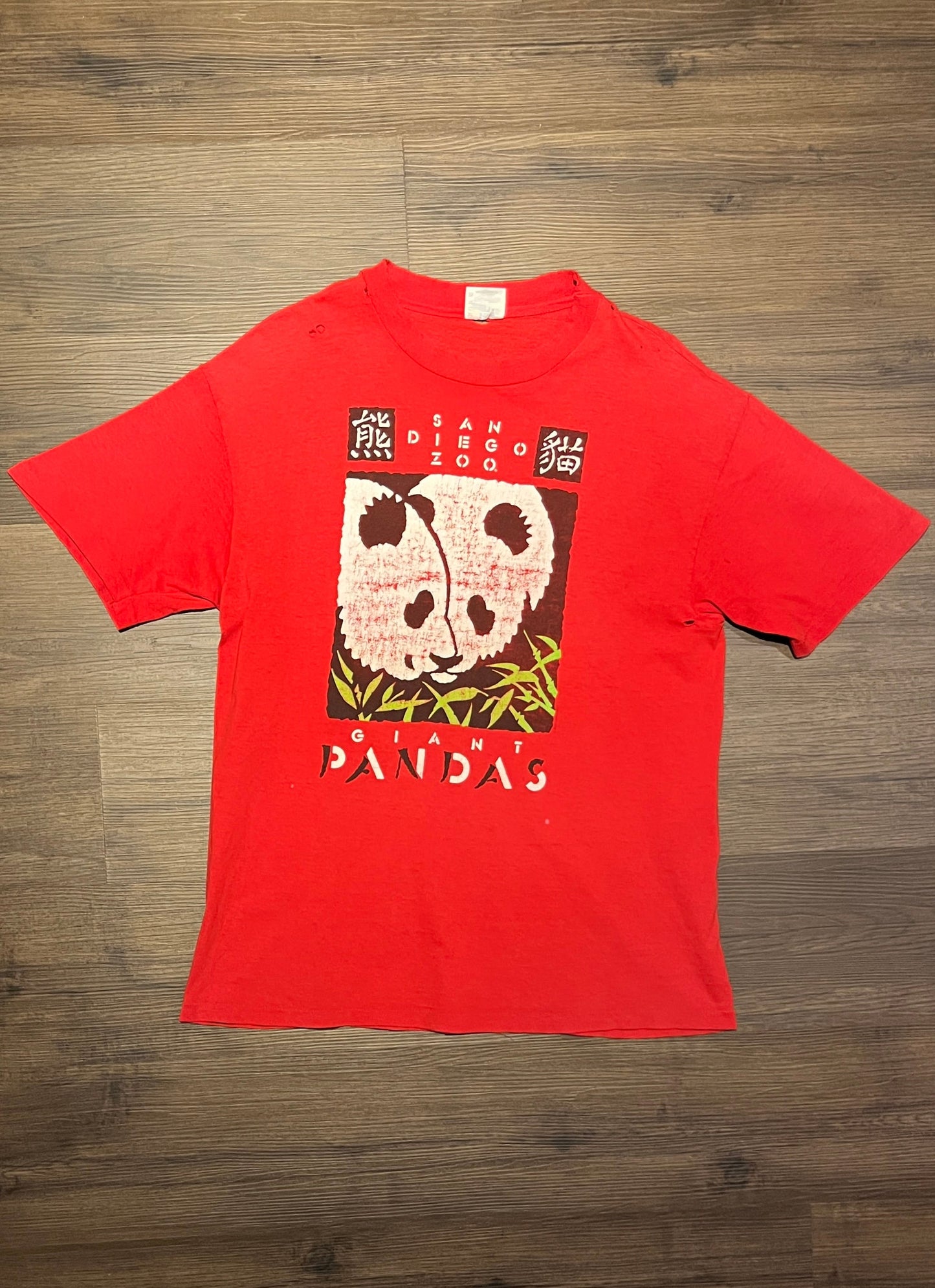 San Diego Zoo Giant Pandas Graphic Tee | Size Large | Vintage 1990s Single Stitch Promotional Red T-Shirt | Free Shipping to USA|