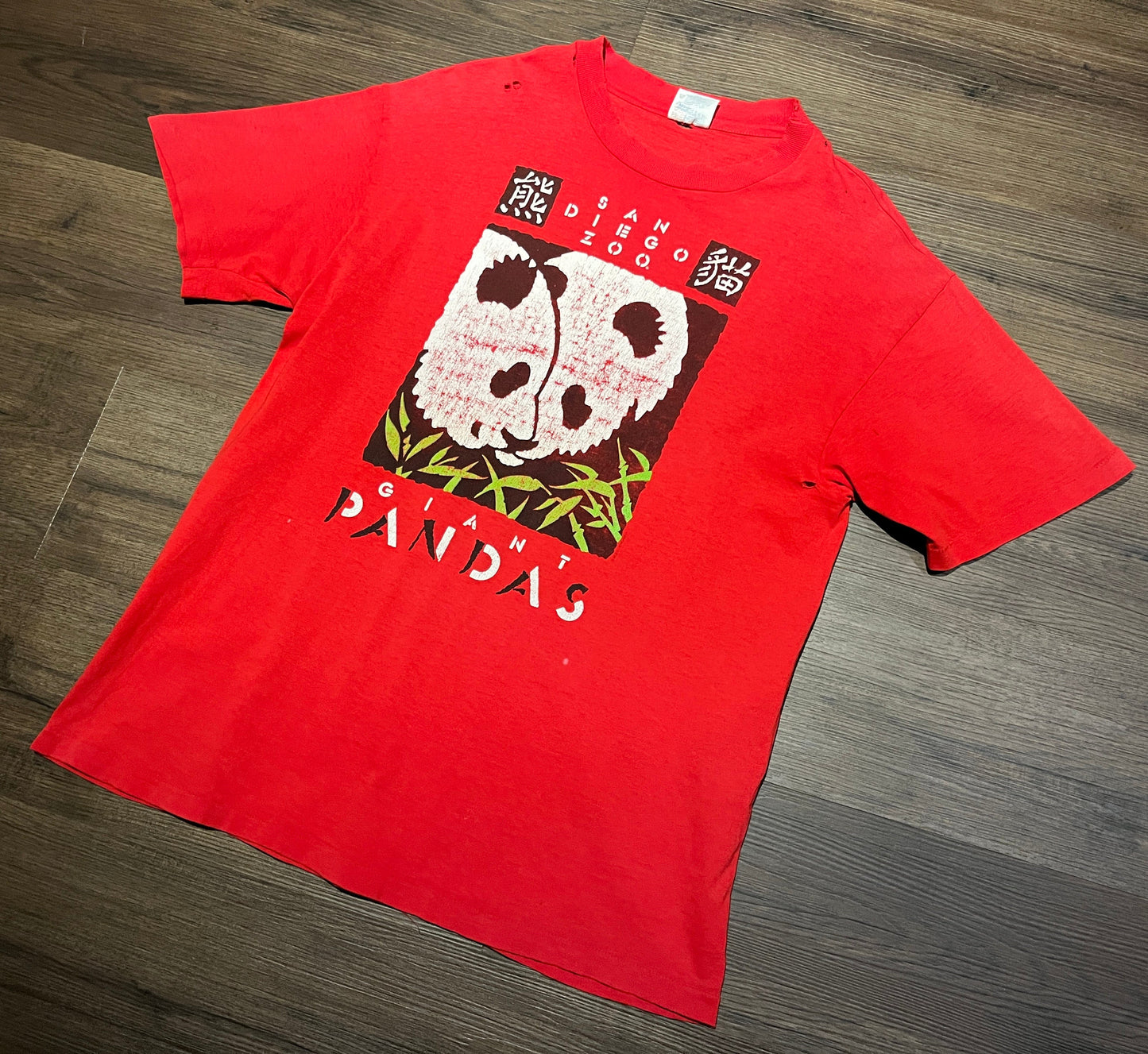 San Diego Zoo Giant Pandas Graphic Tee | Size Large | Vintage 1990s Single Stitch Promotional Red T-Shirt | Free Shipping to USA|