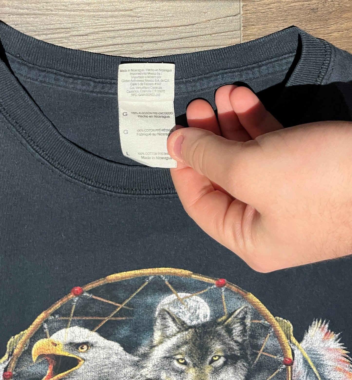 Wolf & Eagle Dreamcatcher Graphic Tee | Size Large | Vintage 2000s Animal Dreamcatcher Black T-Shirt | Free Shipping to USA |