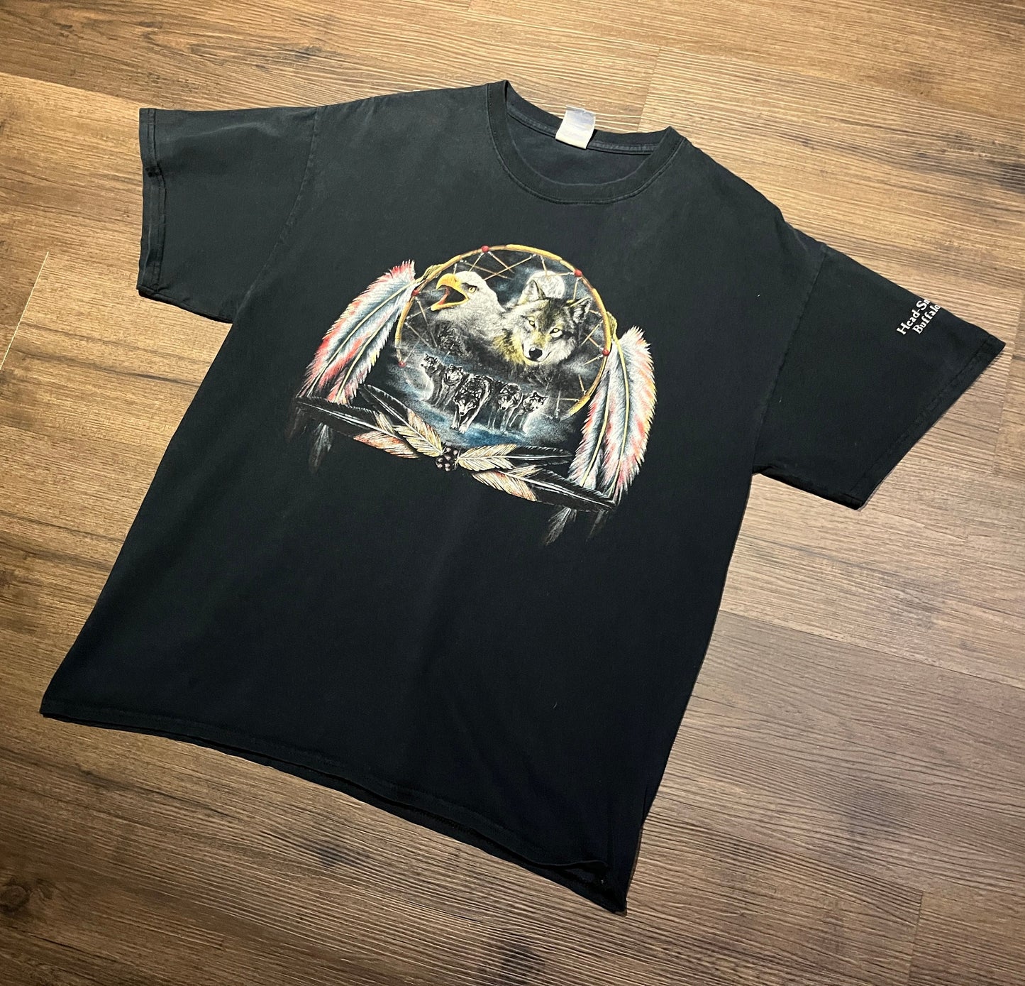 Wolf & Eagle Dreamcatcher Graphic Tee | Size Large | Vintage 2000s Animal Dreamcatcher Black T-Shirt | Free Shipping to USA |