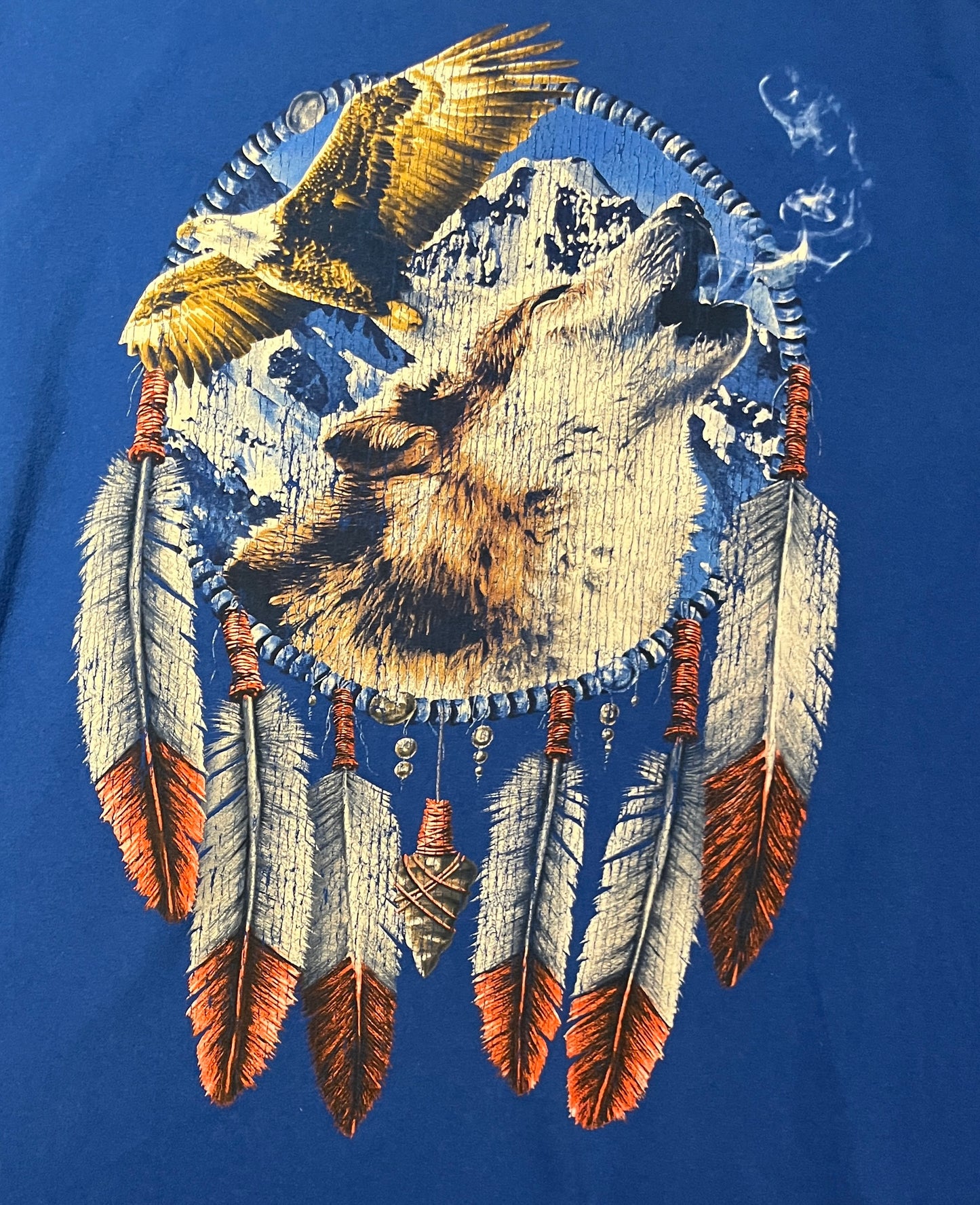 Wolf & Eagle Dreamcatcher Graphic Tee | Size XX-Large | Vintage 2000s Animal Dreamcatcher Blue T-Shirt | Free Shipping to USA |