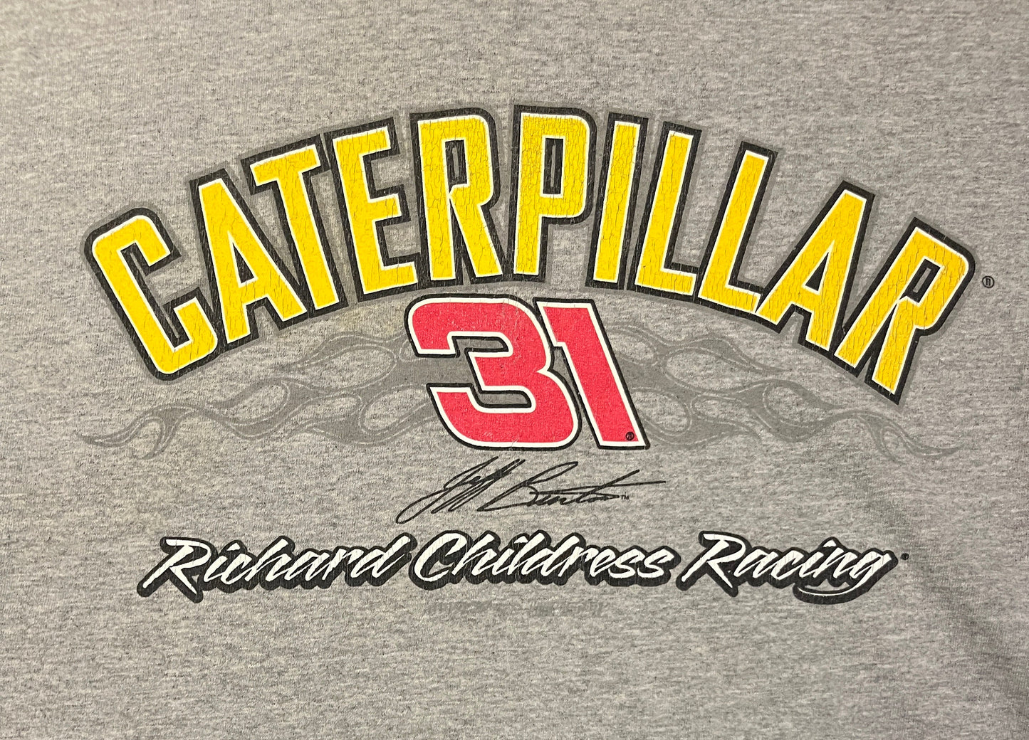 Jeff Burton Caterpillar NASCAR Graphic Tee | Size X-Large | Vintage 2000s NASCAR Racing Grey T-Shirt | Free Shipping to America |