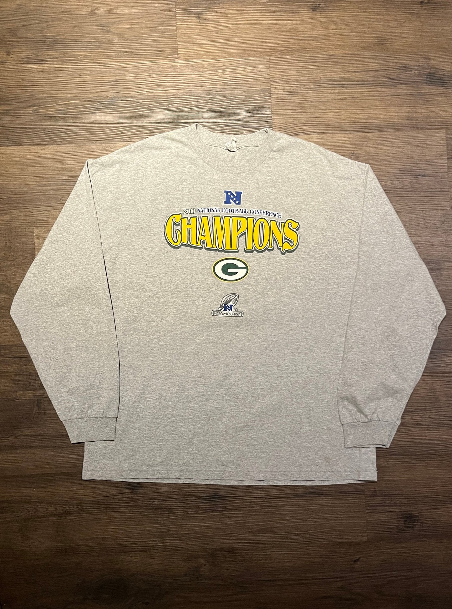 Green Bay Packers NFC Champions 2010 Graphic Tee | Size XX-Large | Vintage 2000s NFL Football Grey T-Shirt |