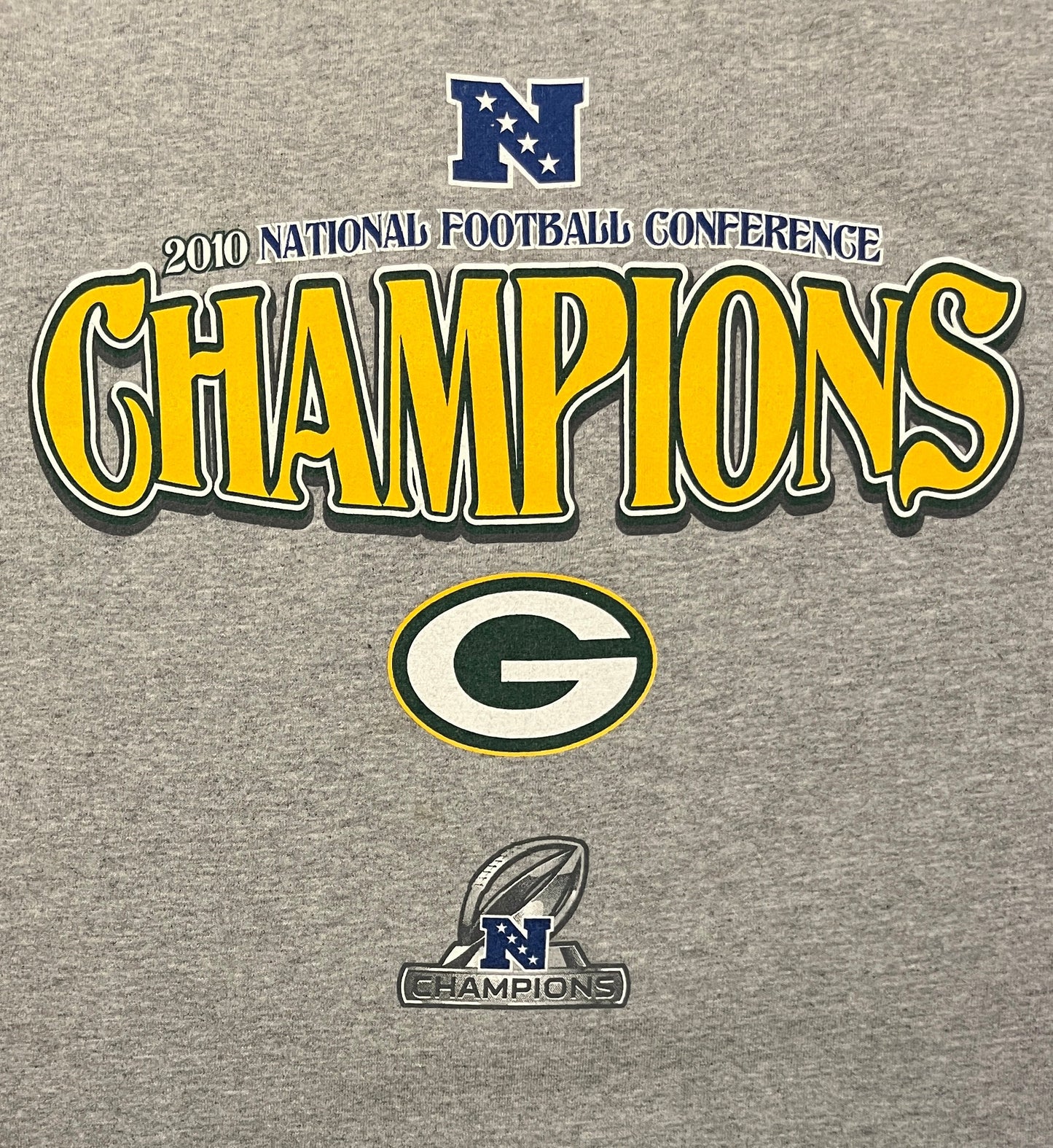 Green Bay Packers NFC Champions 2010 Graphic Tee | Size XX-Large | Vintage 2000s NFL Football Grey T-Shirt |