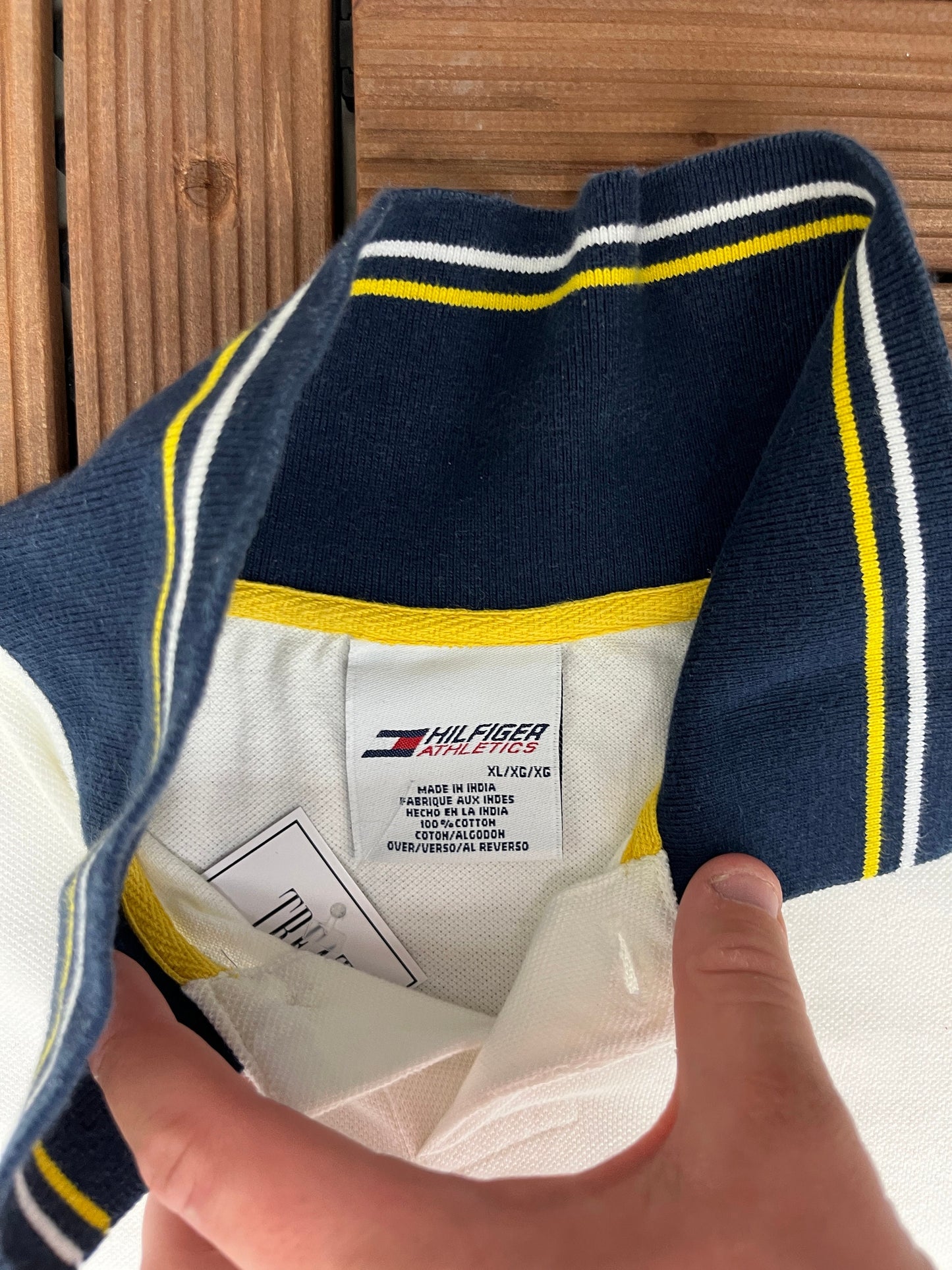 Tommy Hilfiger Athletics Embroidered Graphic T-Shirt | Size X-Large | Vintage 2000s Branded Collared White T-Shirt | Free Shipping to USA |
