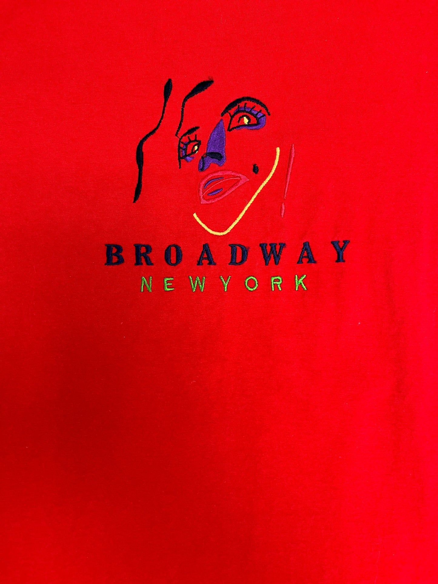Broadway New York Embroidered Graphic Tee | Size Large | Vintage 2000s Promotional Tourist Red T-Shirt | Free Shipping to USA|