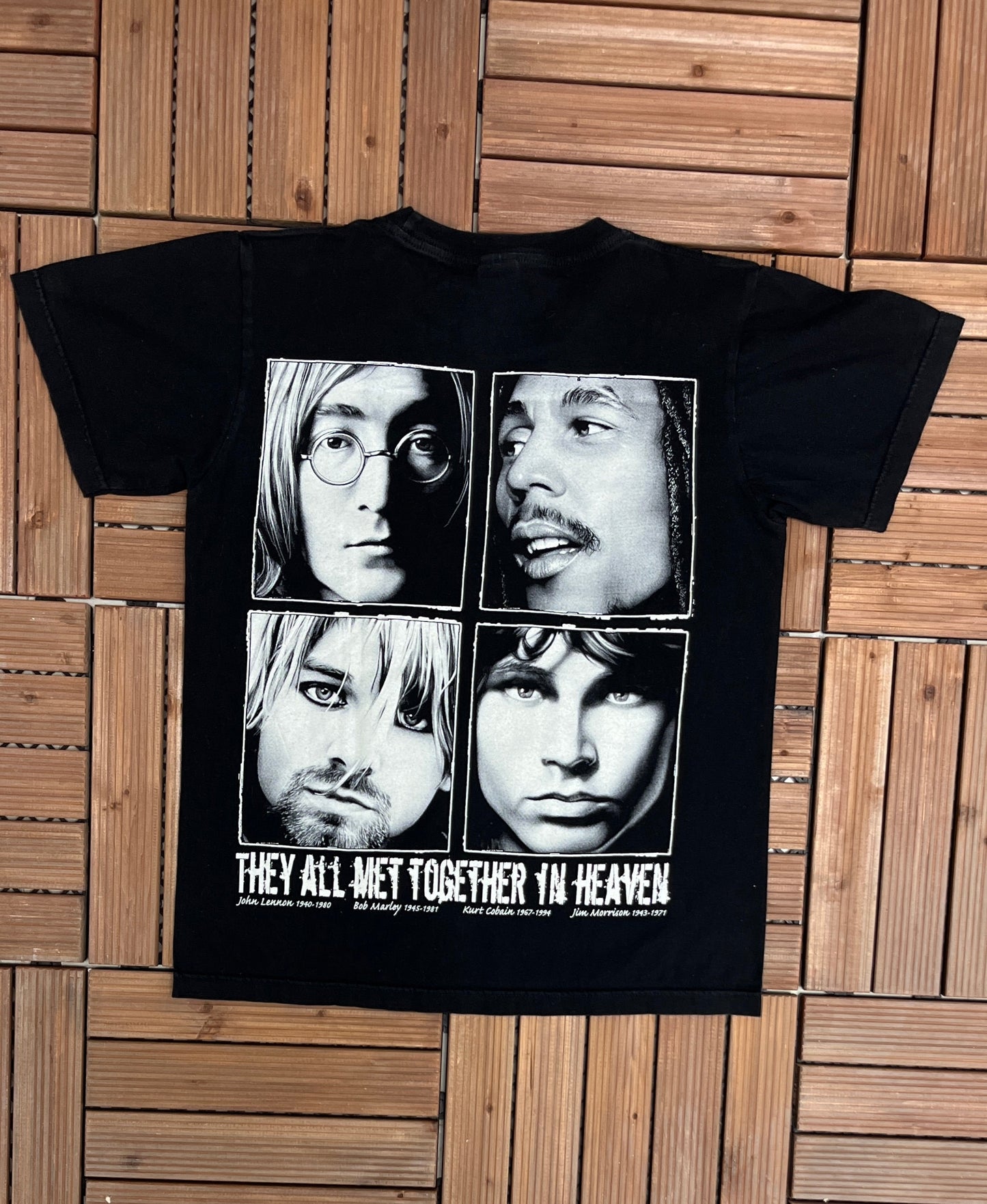 Music Legends They All Met In Heaven Graphic Tee | Size Medium | Vintage 2000s Music Promotional Black T-Shirt |