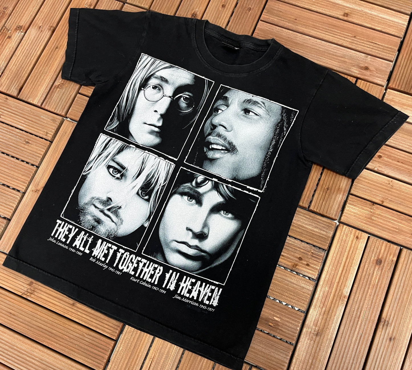 Music Legends They All Met In Heaven Graphic Tee | Size Medium | Vintage 2000s Music Promotional Black T-Shirt |