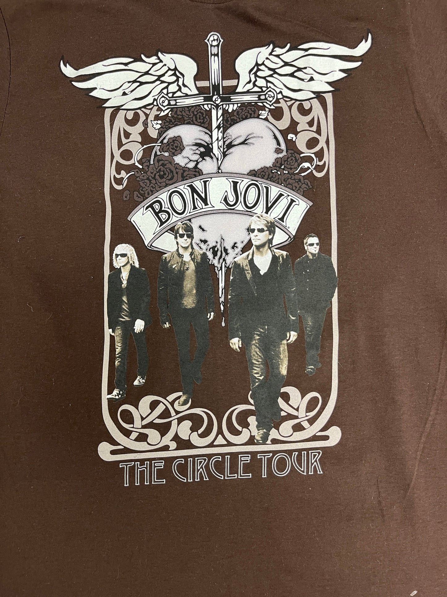 Bon Jovi The Circle Tour Graphic Tee | Size Medium | Vintage 2000s Rock Band Music Promotional Brown T-Shirt |