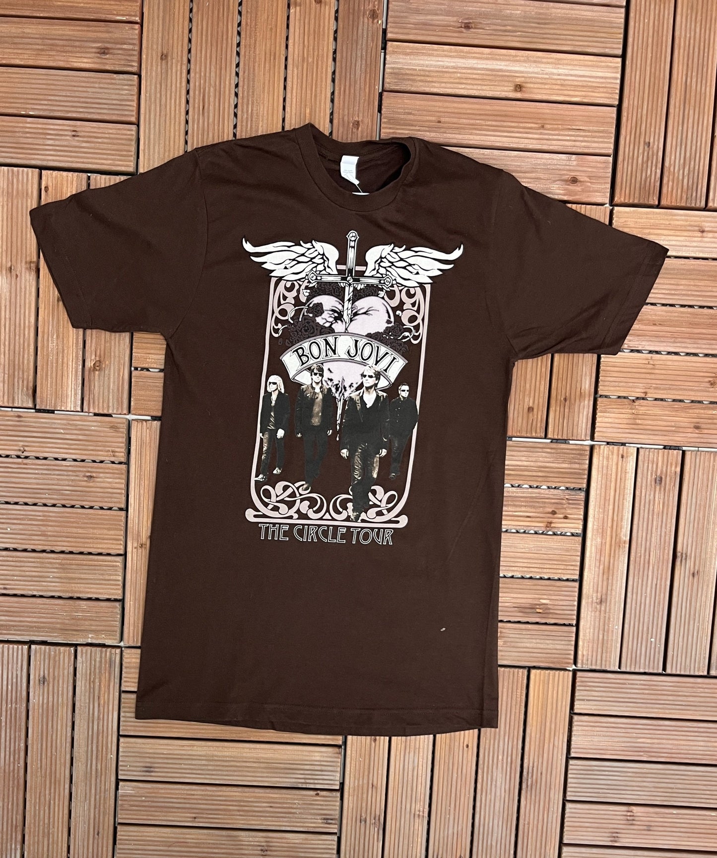 Bon Jovi The Circle Tour Graphic Tee | Size Medium | Vintage 2000s Rock Band Music Promotional Brown T-Shirt |