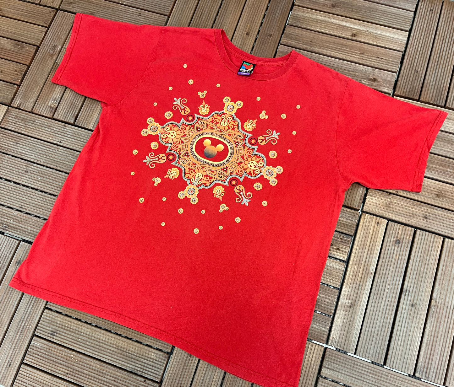 Disney Mickey Mouse Abstract Graphic Tee | Size Women's XL | Vintage 2000s Abstract Design Red T-Shirt | Free Shipping to USA |