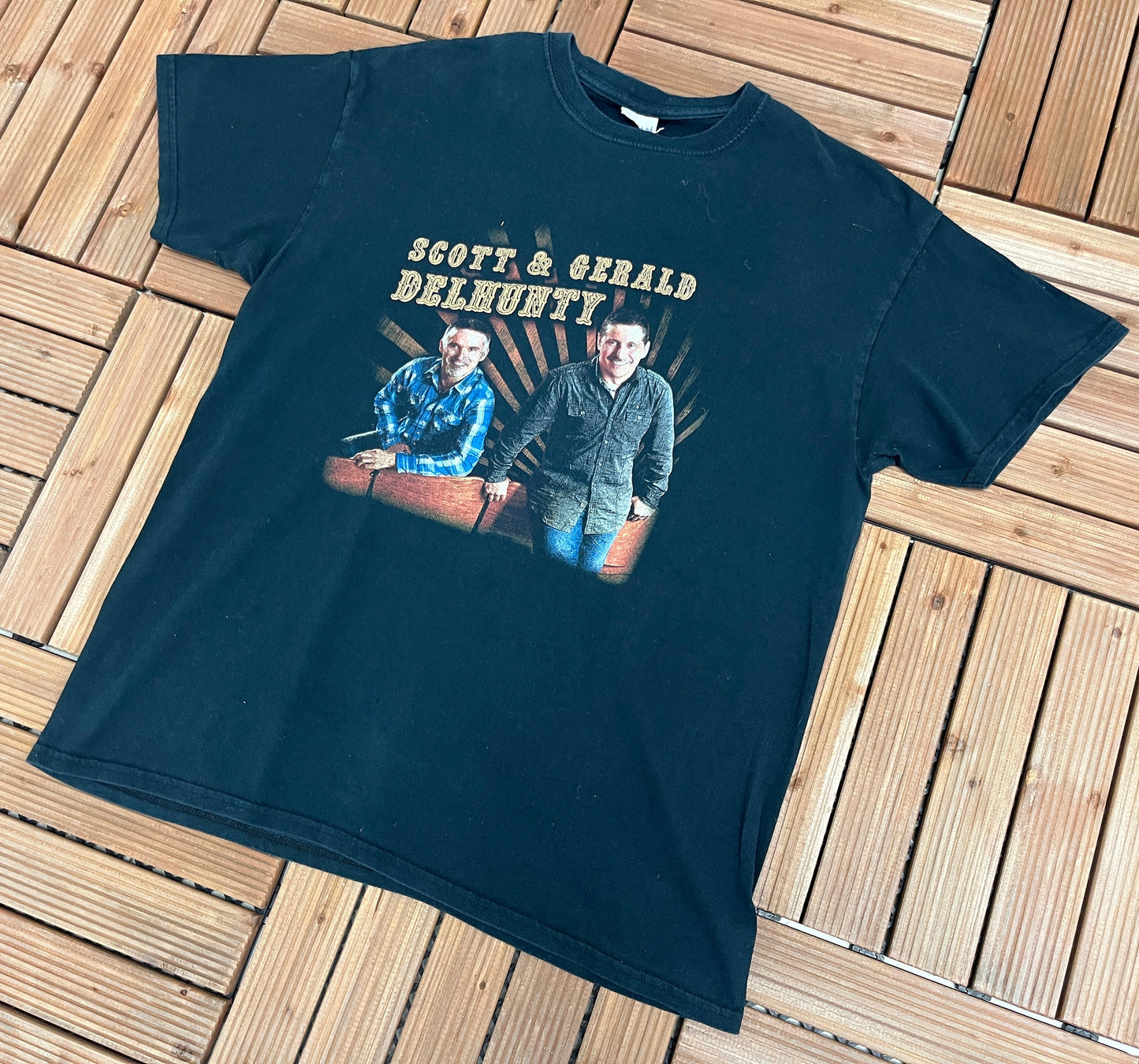 Scott & Gerald Delhunty Graphic Tee | Size Large | Vintage 2000s Promotional Country Music Black T-Shirt | Free Shipping to USA|