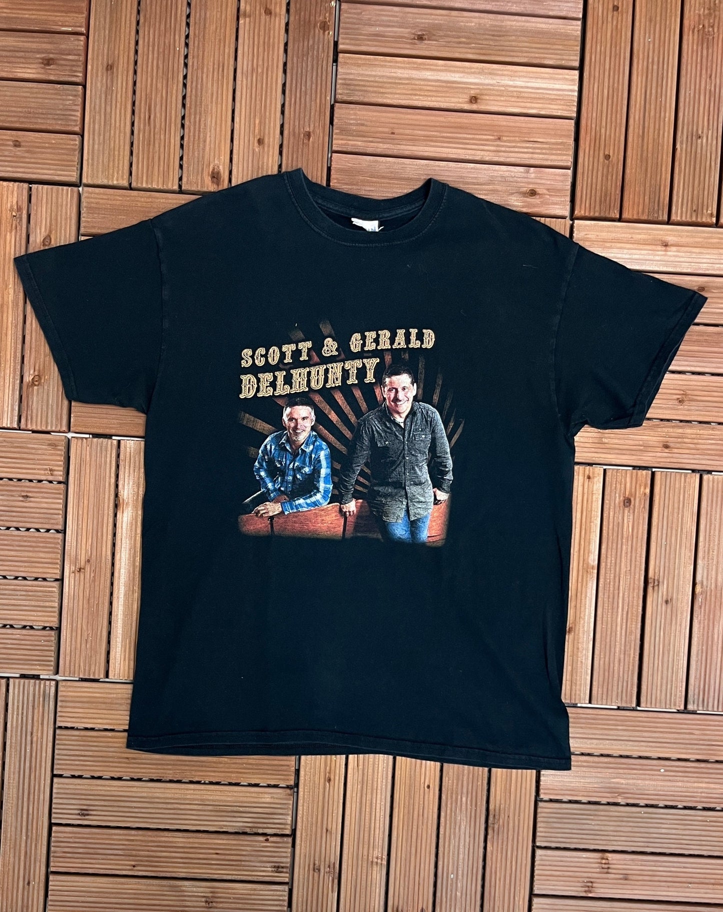Scott & Gerald Delhunty Graphic Tee | Size Large | Vintage 2000s Promotional Country Music Black T-Shirt | Free Shipping to USA|