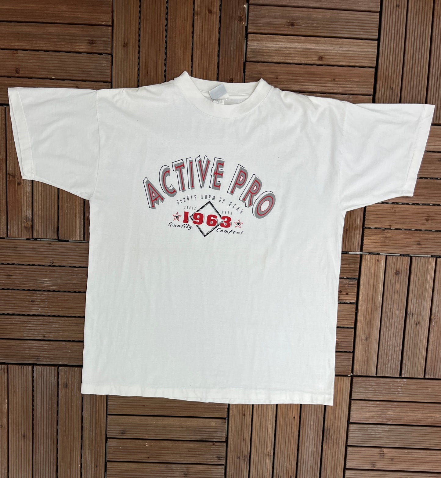 Active Pro Sport Warm Up Gear Graphic Tee | One Size Fits All | Vintage 1990s Branded Promotional White T-Shirt | Free Shipping to USA|