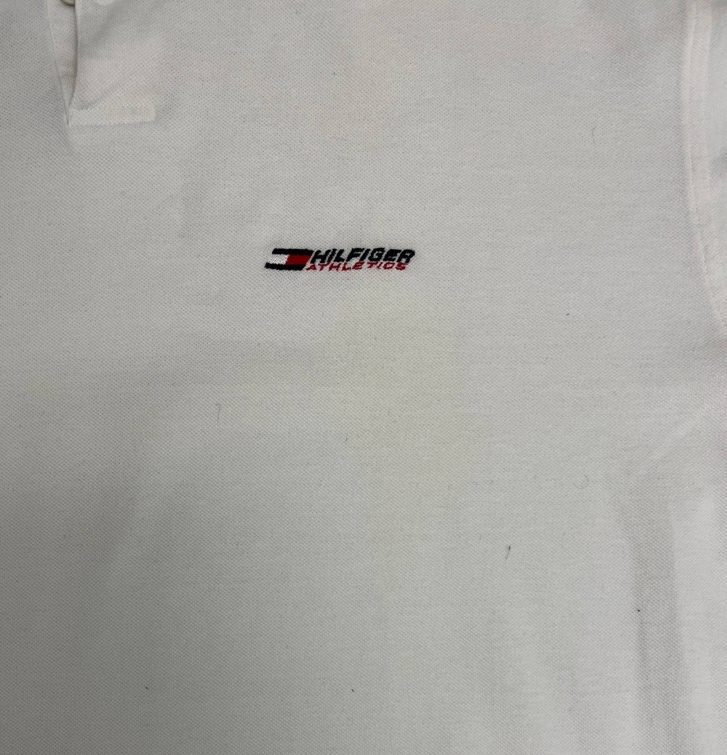 Tommy Hilfiger Athletics Embroidered Graphic T-Shirt | Size X-Large | Vintage 2000s Branded Collared White T-Shirt | Free Shipping to USA |