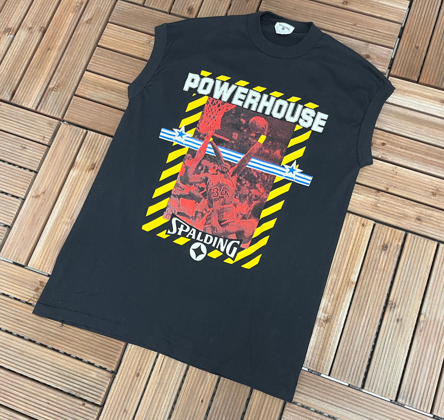 Spalding Powerhouse Shaquille O'Neal Graphic Tee | Size Large | Vintage 1990s Promotional Black T-Shirt |