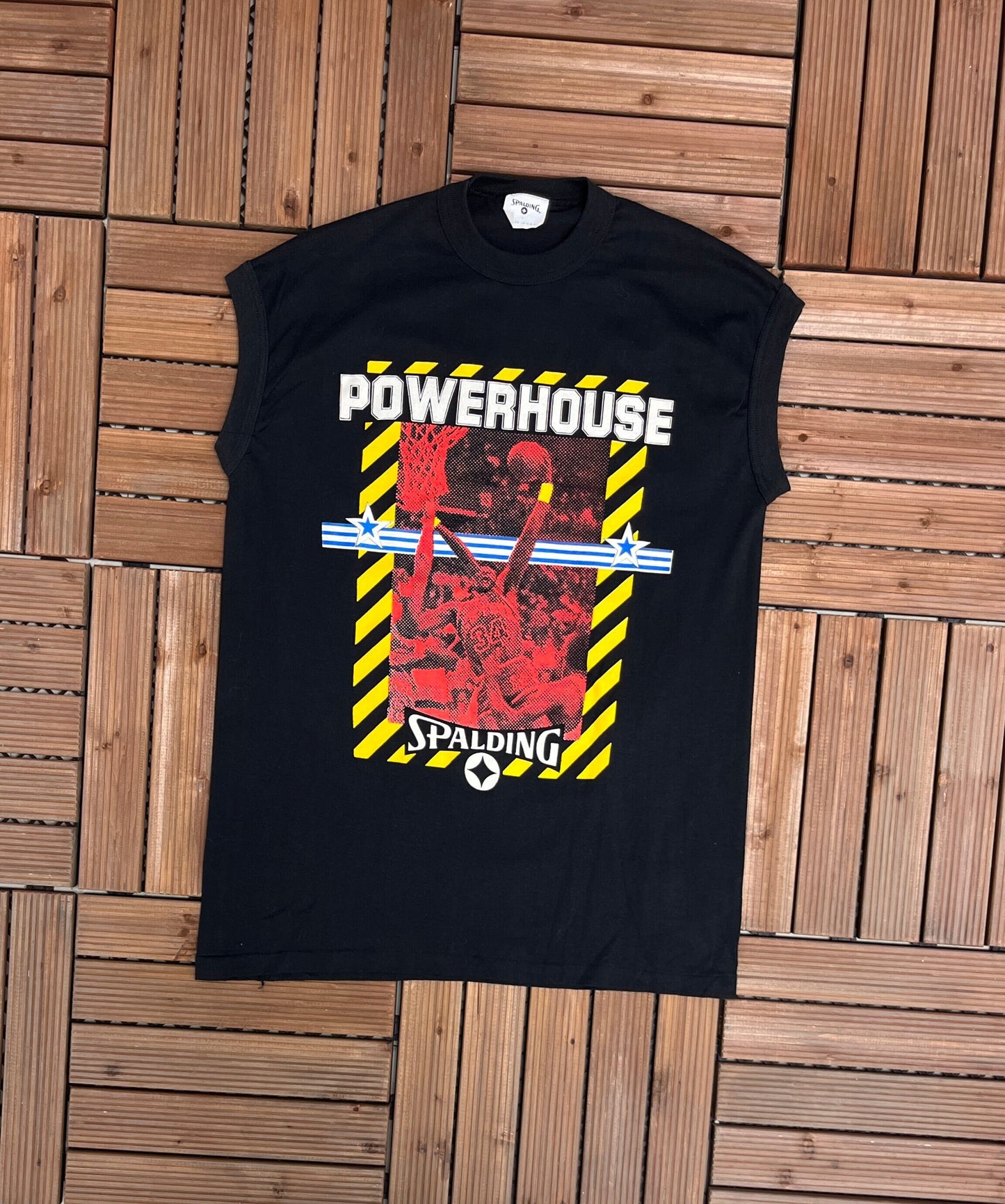 Spalding Powerhouse Shaquille O'Neal Graphic Tee | Size Large | Vintage 1990s Promotional Black T-Shirt |