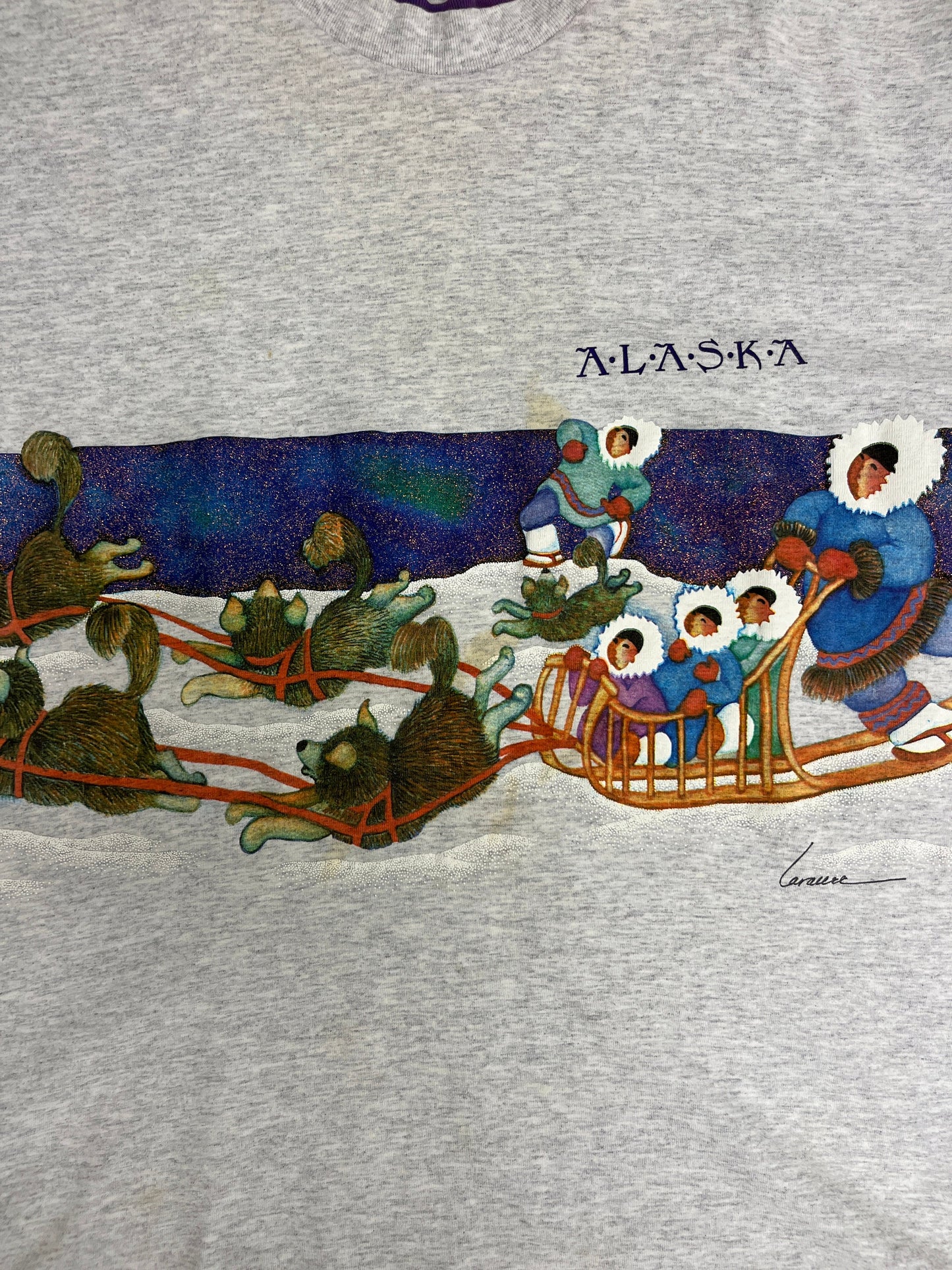 Alaska Scenic Wrap Around Graphic Tee | Size Large | Vintage 1990s Single Stitch Tourist Grey T-Shirt | Free Shipping to USA |