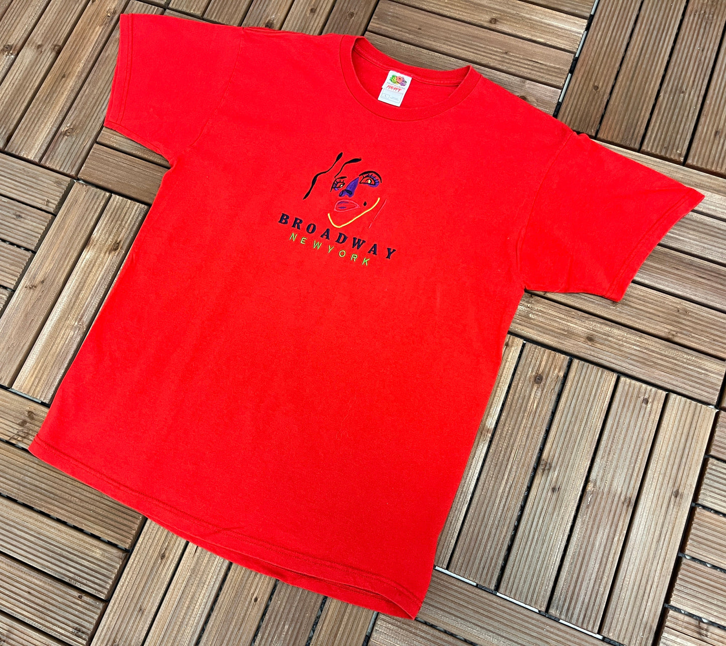 Broadway New York Embroidered Graphic Tee | Size Large | Vintage 2000s Promotional Tourist Red T-Shirt | Free Shipping to USA|