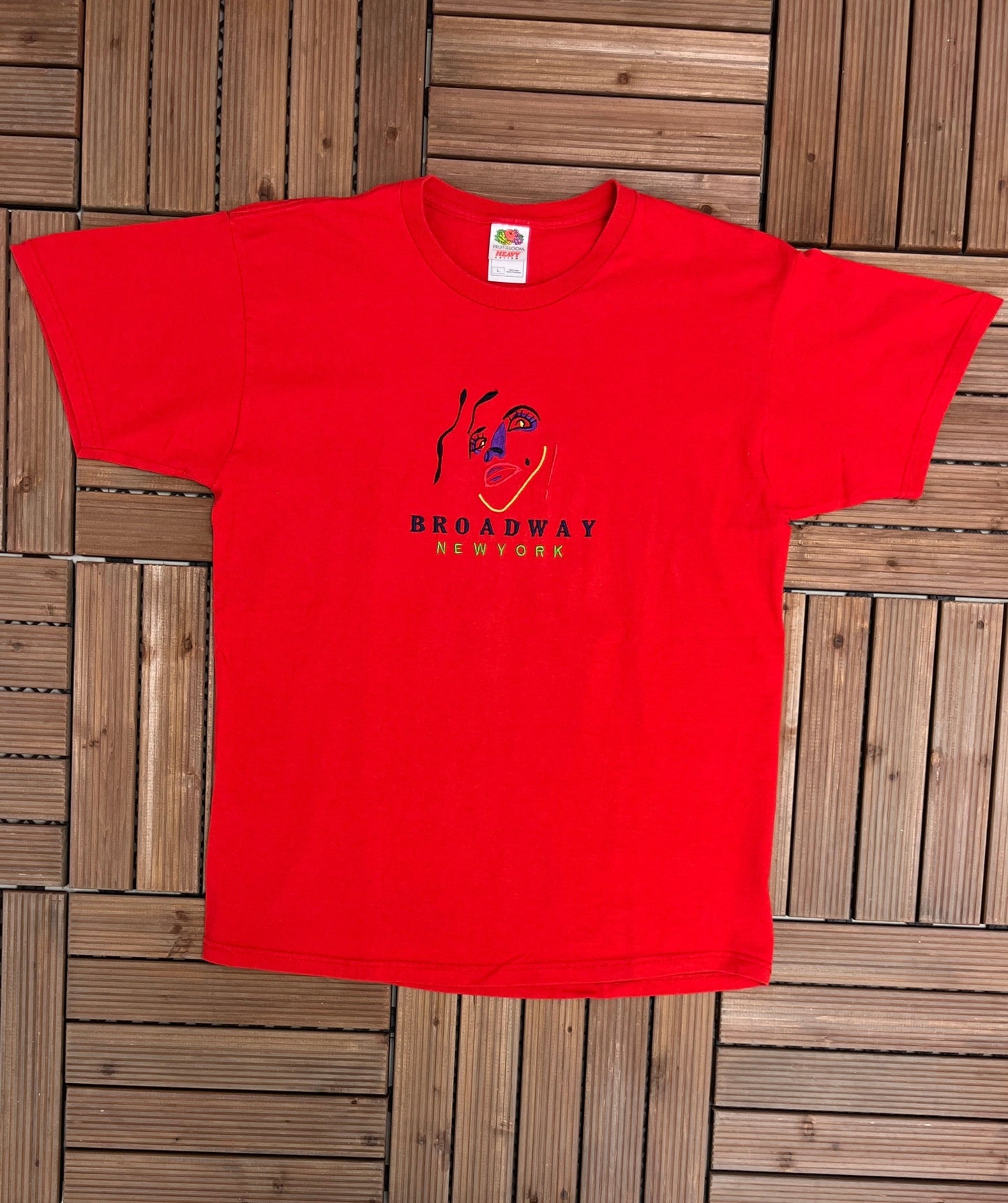 Broadway New York Embroidered Graphic Tee | Size Large | Vintage 2000s Promotional Tourist Red T-Shirt | Free Shipping to USA|