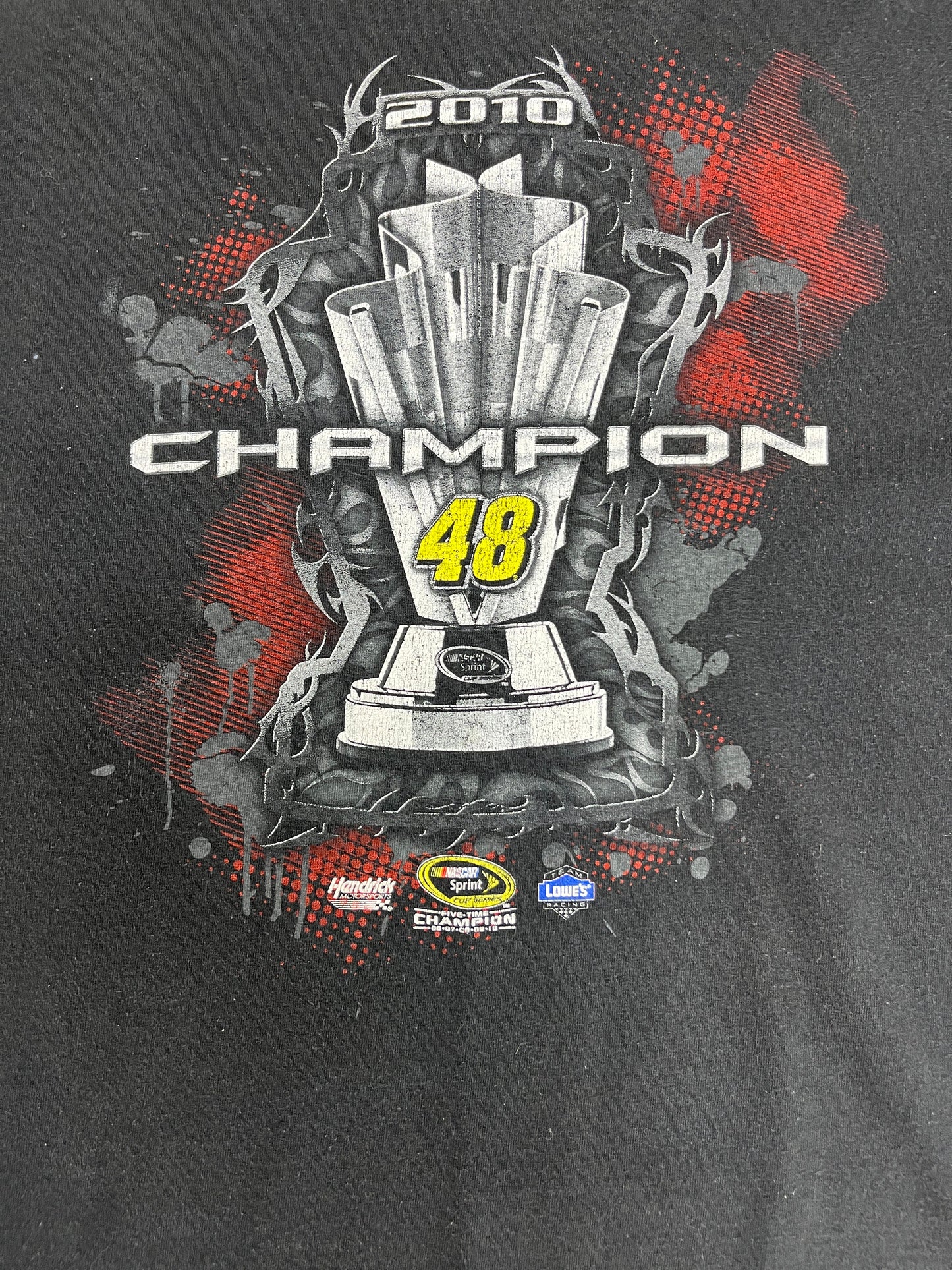 Jimmie Johnson 2010 Champion NASCAR Racing Graphic Tee | Size Large | Vintage 2000s Racing Black Long Sleeve T-Shirt | Free Shipping to USA|