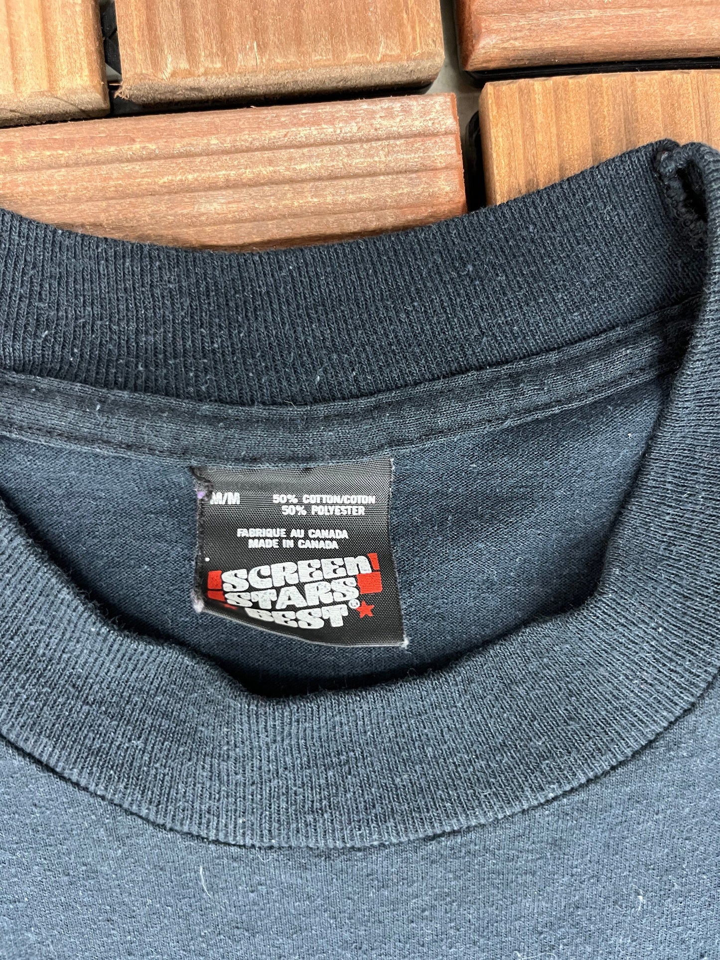 Quincaillerie Pro Graphic Tee | Size Medium | Vintage 1990s Single Stitch Promotional Blue T-Shirt |