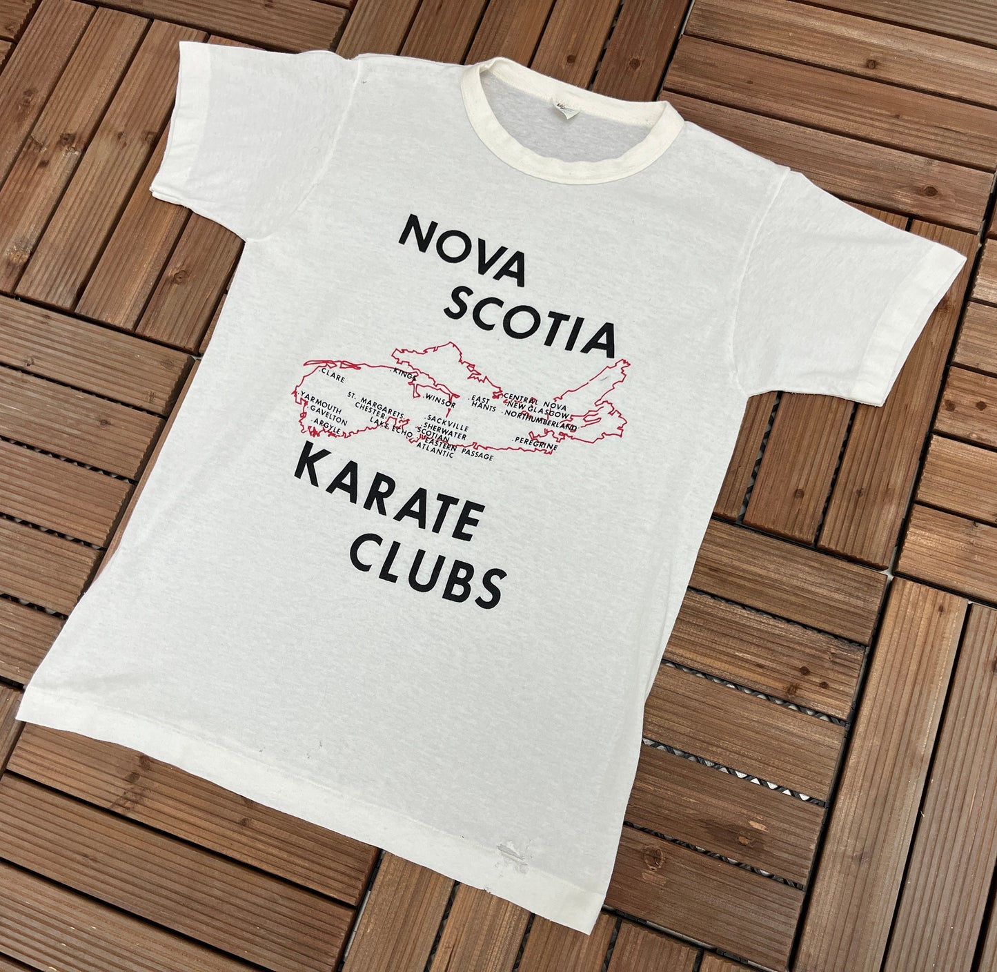 Nova Scotia Karate Clubs Graphic Tee | Size Medium | Vintage 1990s Martial Arts Promotional White T-Shirt |