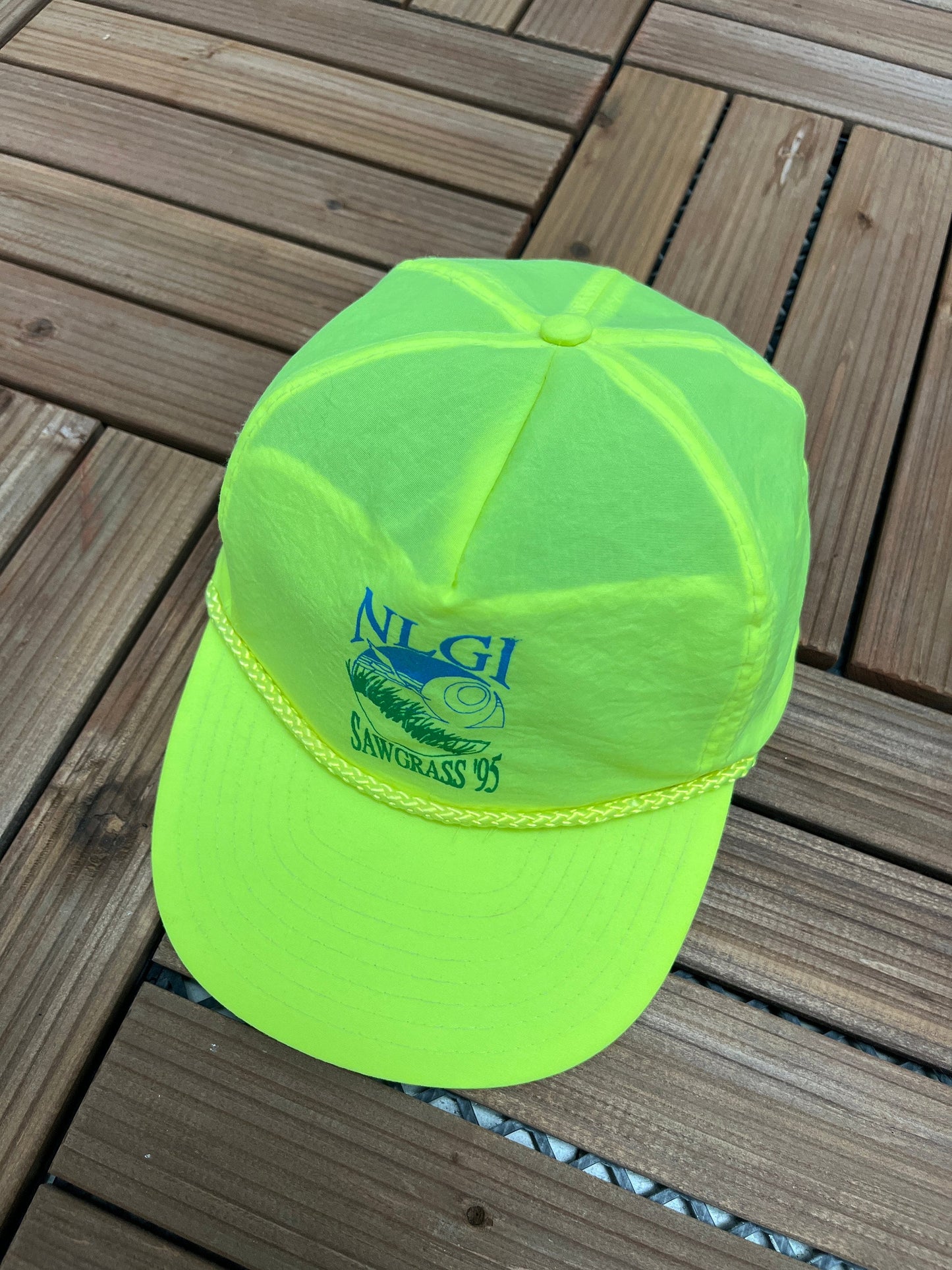 NLGI Sawgrass '95 Graphic Hat | Adjustable With Sliding Strap | Vintage 1990s Promotional Yellow / Green Cap |