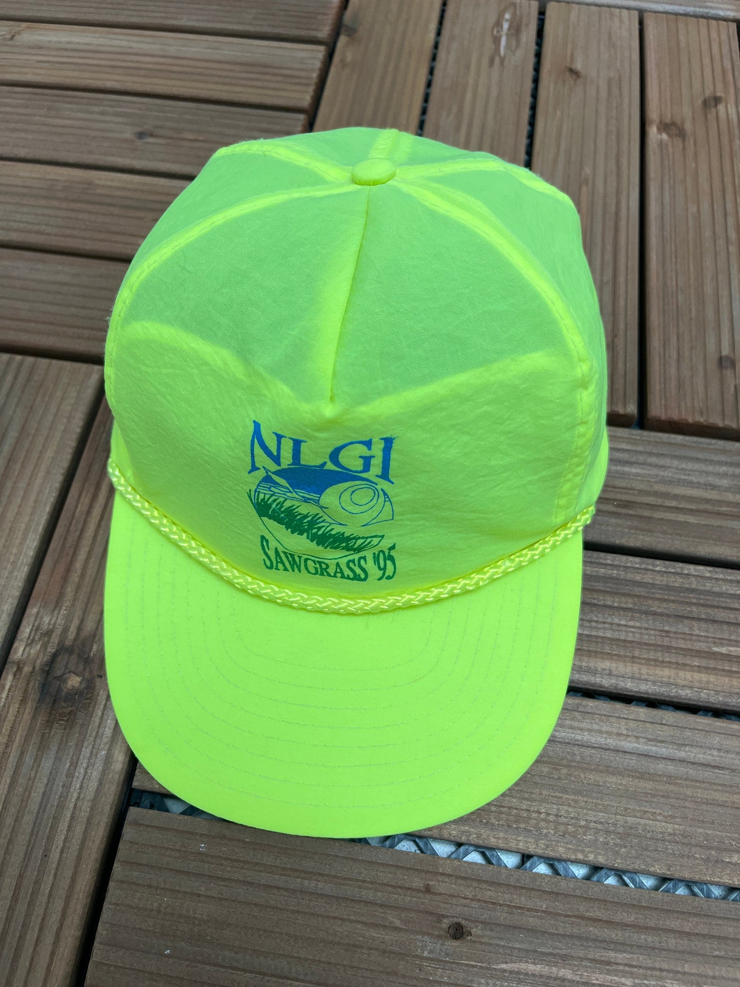 NLGI Sawgrass '95 Graphic Hat | Adjustable With Sliding Strap | Vintage 1990s Promotional Yellow / Green Cap |