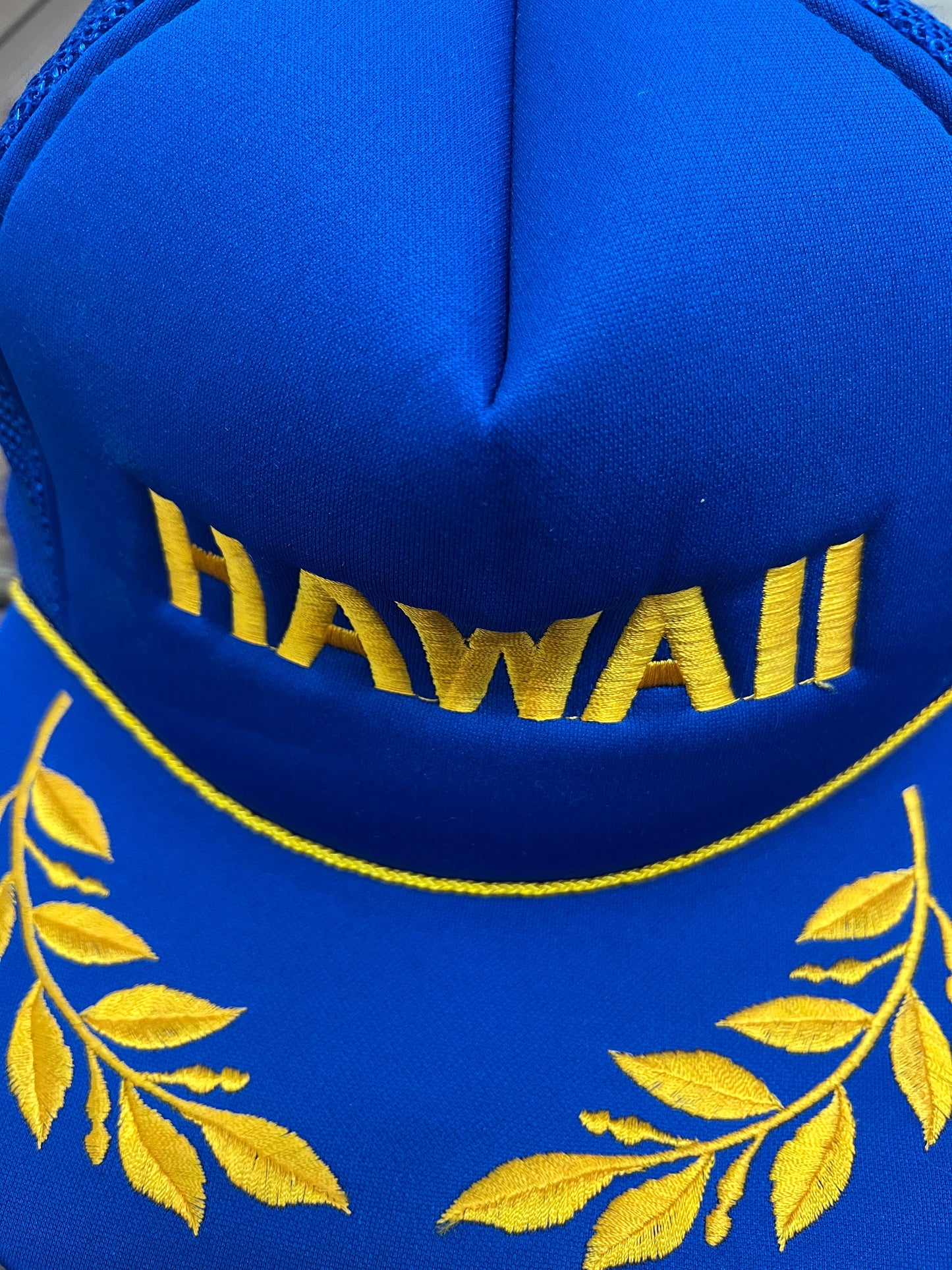 Hawaii Embroidered Graphic Hat | Adjustable With Snap Back | Vintage 1990s Tourist Promotional Blue Trucker Cap |