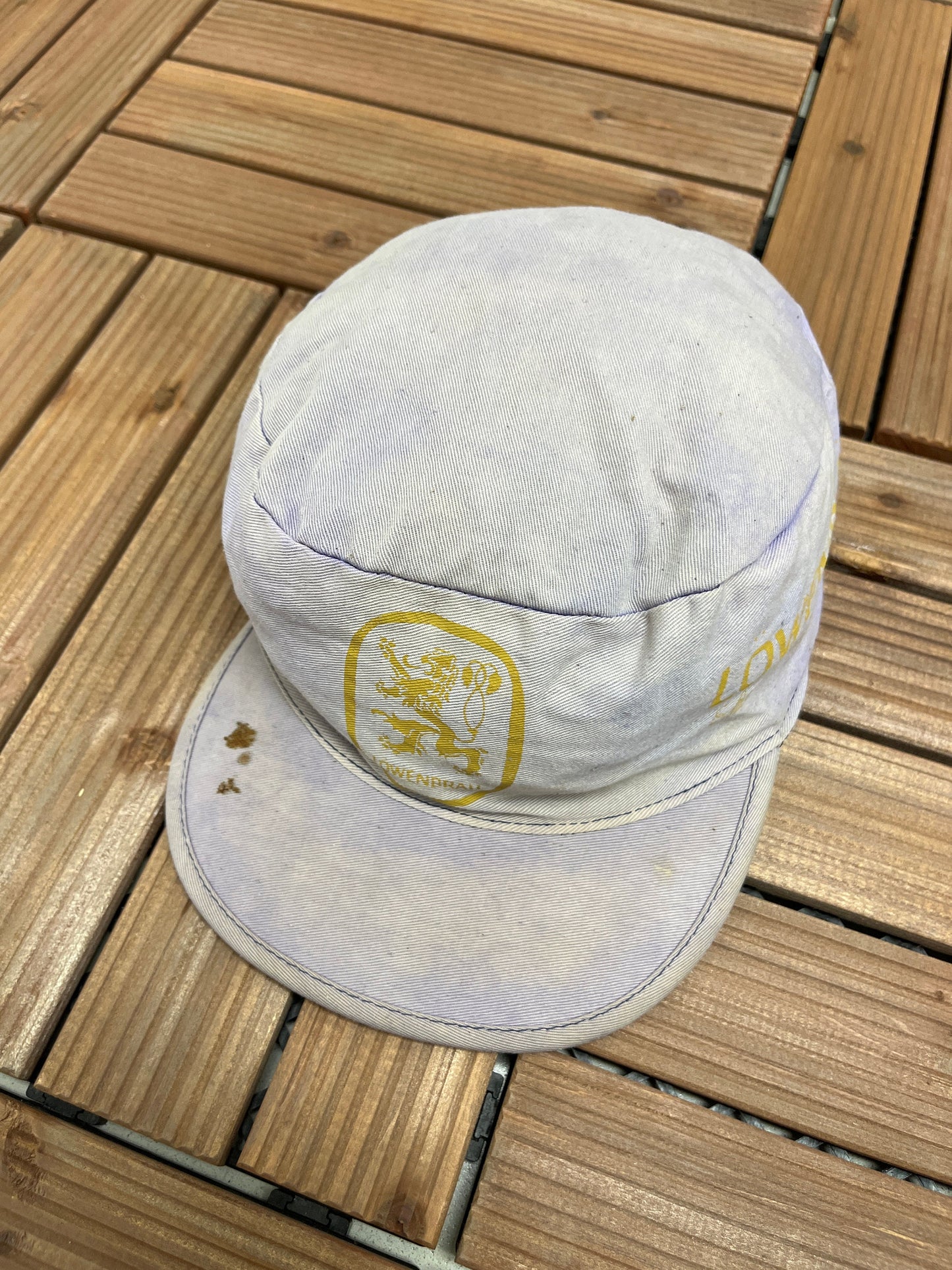 Löwenbräu Brewery Graphic Hat | Adjustable With Strap Back | Vintage Beer Alcohol Promotional Purple Distressed Cap |