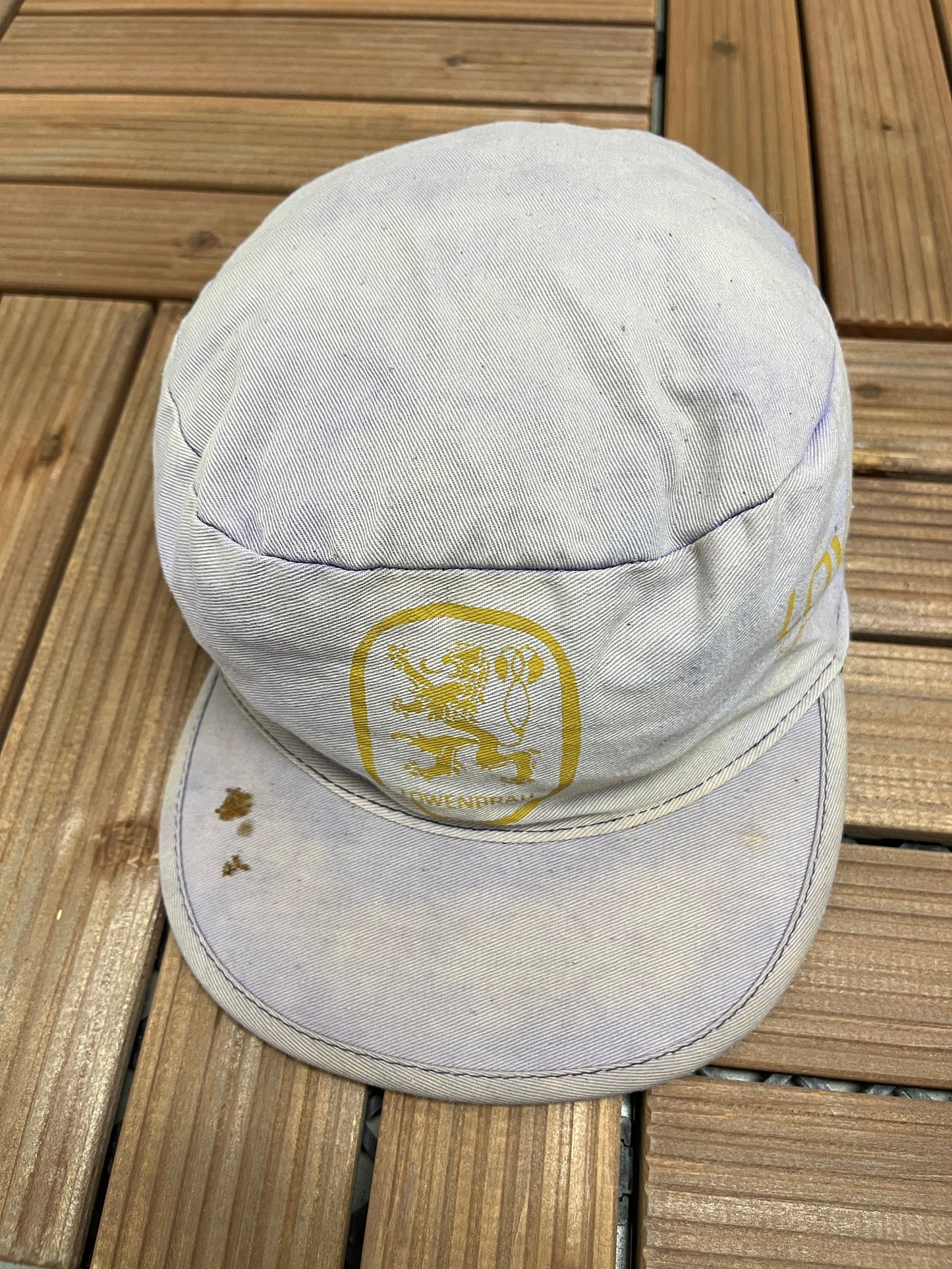 Löwenbräu Brewery Graphic Hat | Adjustable With Strap Back | Vintage Beer Alcohol Promotional Purple Distressed Cap |