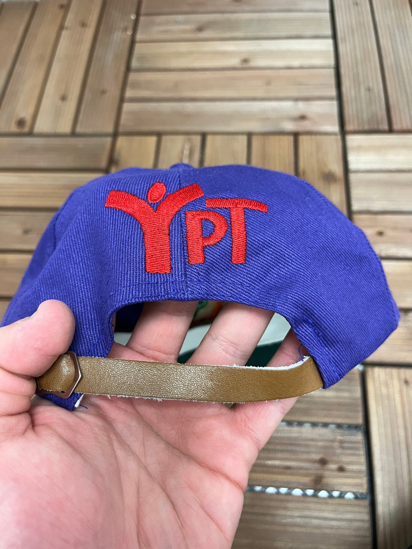 YPT Embroidered Graphic Hat | Adjustable With Leather Metal Clasp | Vintage 1990s Promotional Purple Cap |