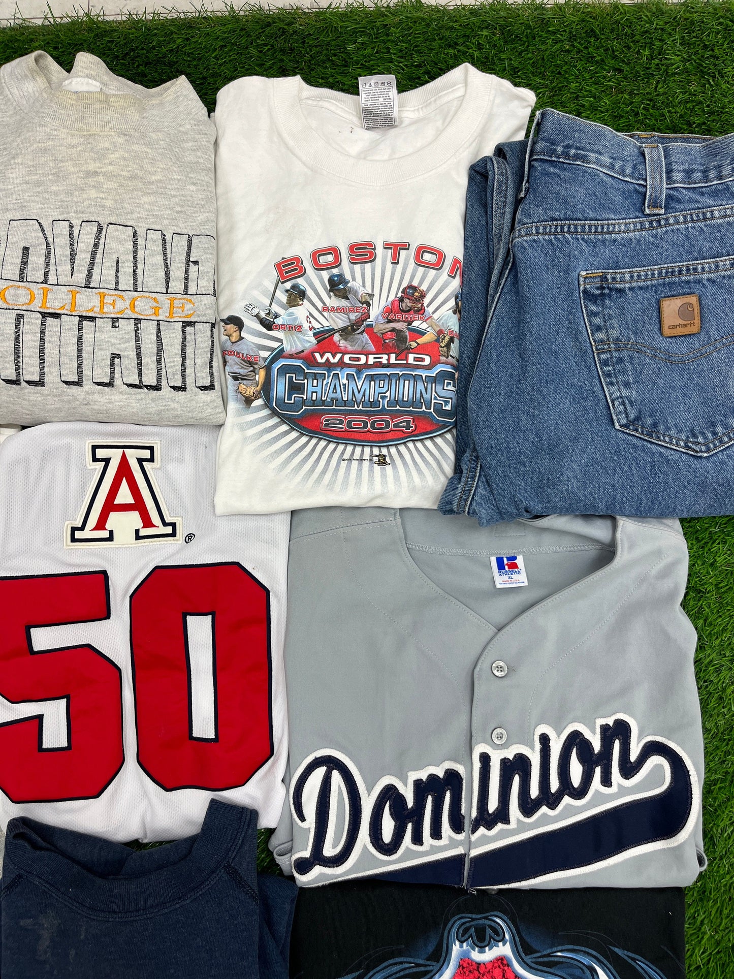 18 Piece Wholesale Bundle Lot of 1990s & 2000s Music, Pro / College Sports, Jeans, Promotional Items, Russell Athletic Made in USA