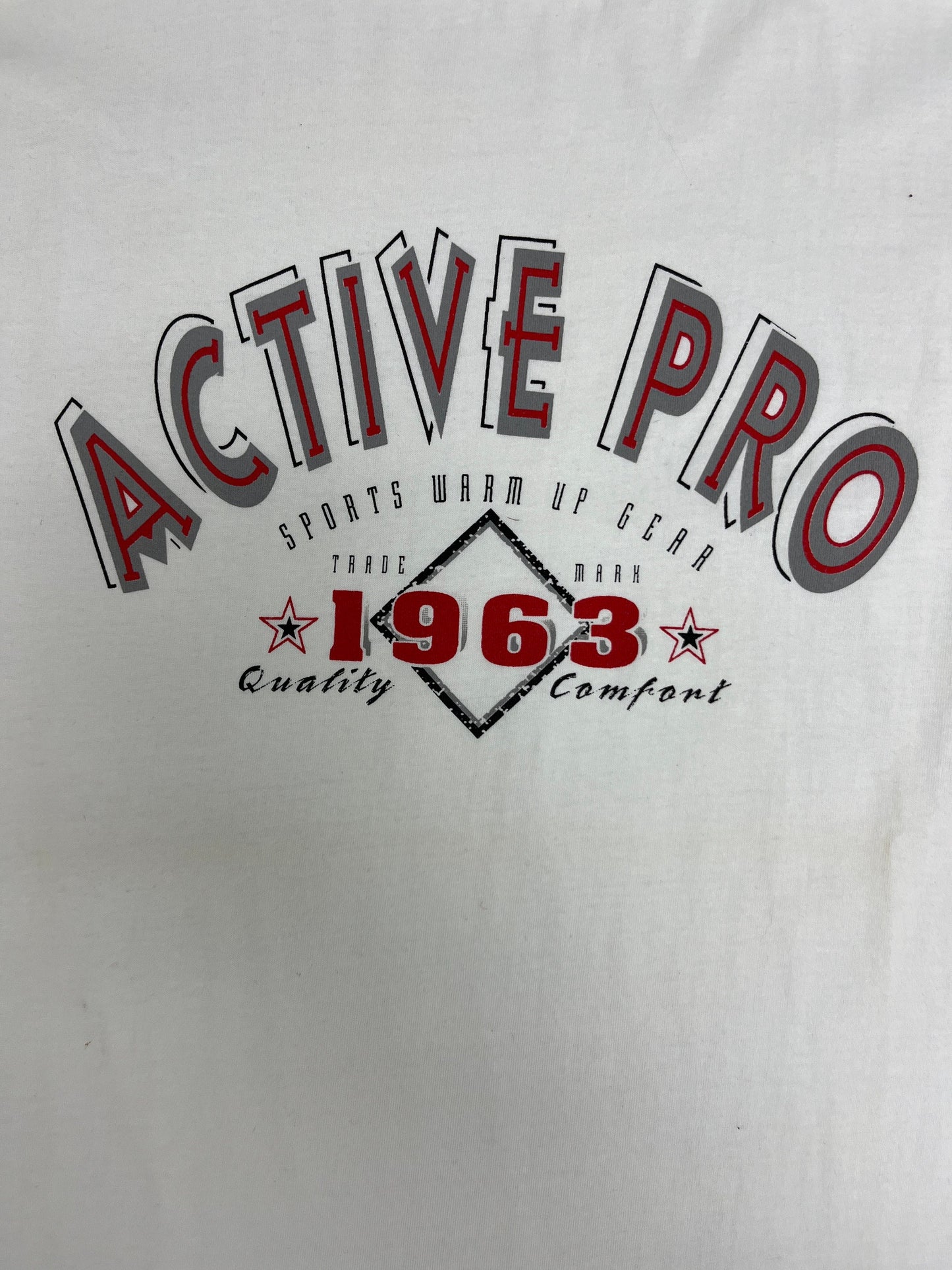 Active Pro Sport Warm Up Gear Graphic Tee | One Size Fits All | Vintage 1990s Branded Promotional White T-Shirt | Free Shipping to USA|