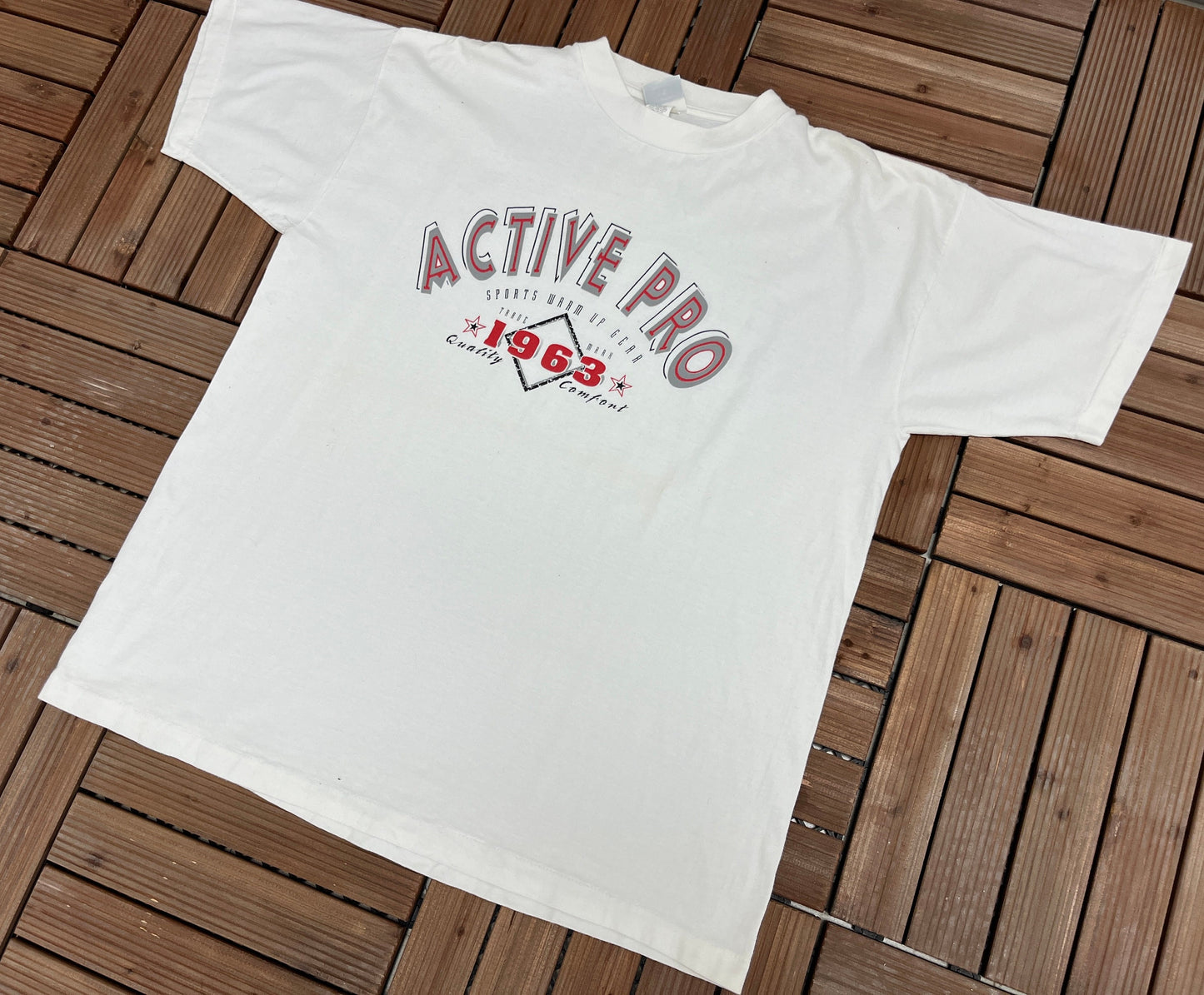 Active Pro Sport Warm Up Gear Graphic Tee | One Size Fits All | Vintage 1990s Branded Promotional White T-Shirt | Free Shipping to USA|