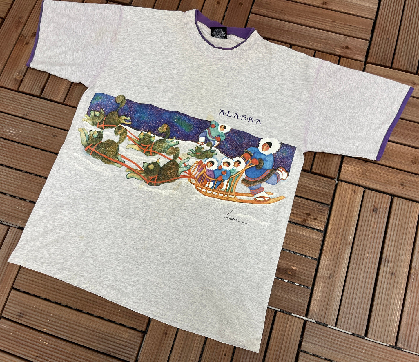 Alaska Scenic Wrap Around Graphic Tee | Size Large | Vintage 1990s Single Stitch Tourist Grey T-Shirt | Free Shipping to USA |