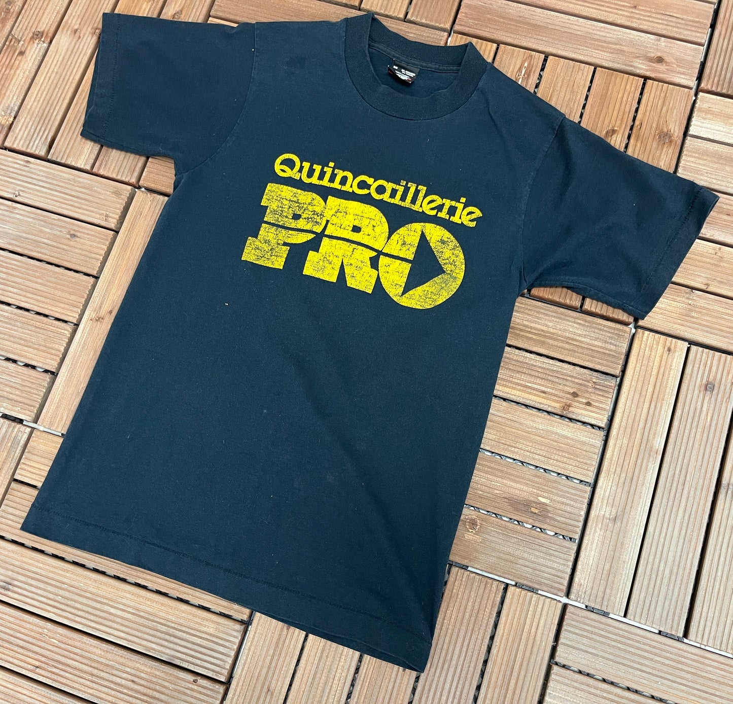 Quincaillerie Pro Graphic Tee | Size Medium | Vintage 1990s Single Stitch Promotional Blue T-Shirt |