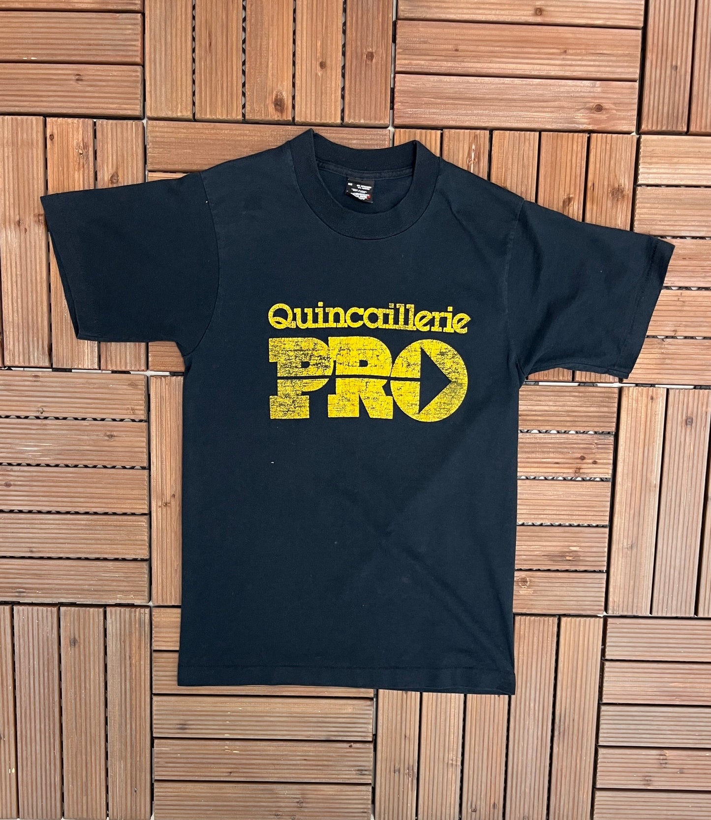 Quincaillerie Pro Graphic Tee | Size Medium | Vintage 1990s Single Stitch Promotional Blue T-Shirt |
