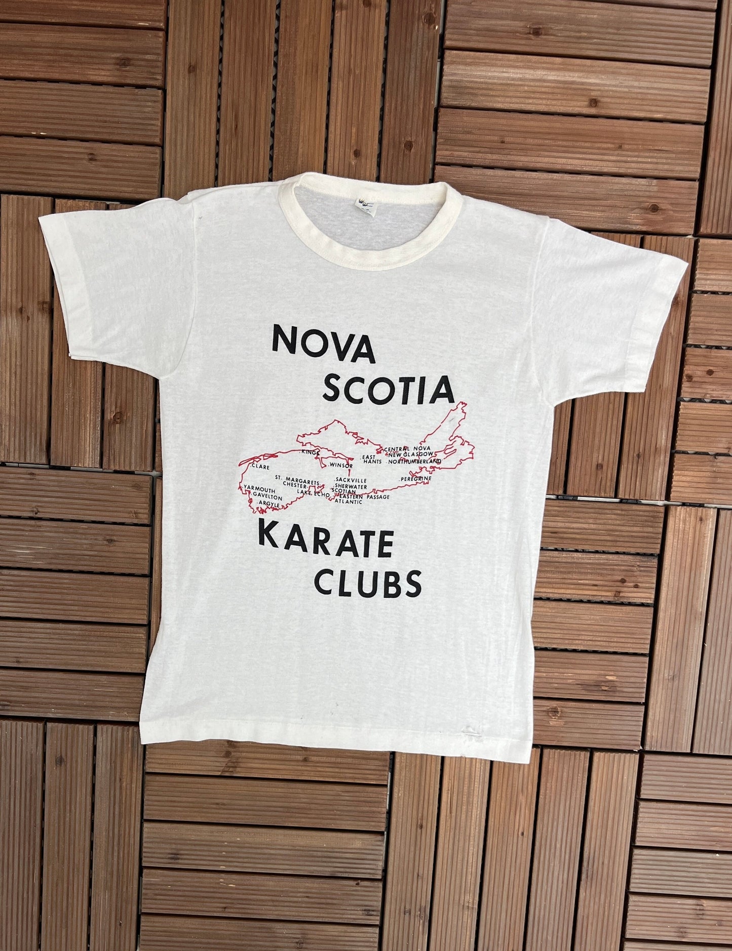 Nova Scotia Karate Clubs Graphic Tee | Size Medium | Vintage 1990s Martial Arts Promotional White T-Shirt |