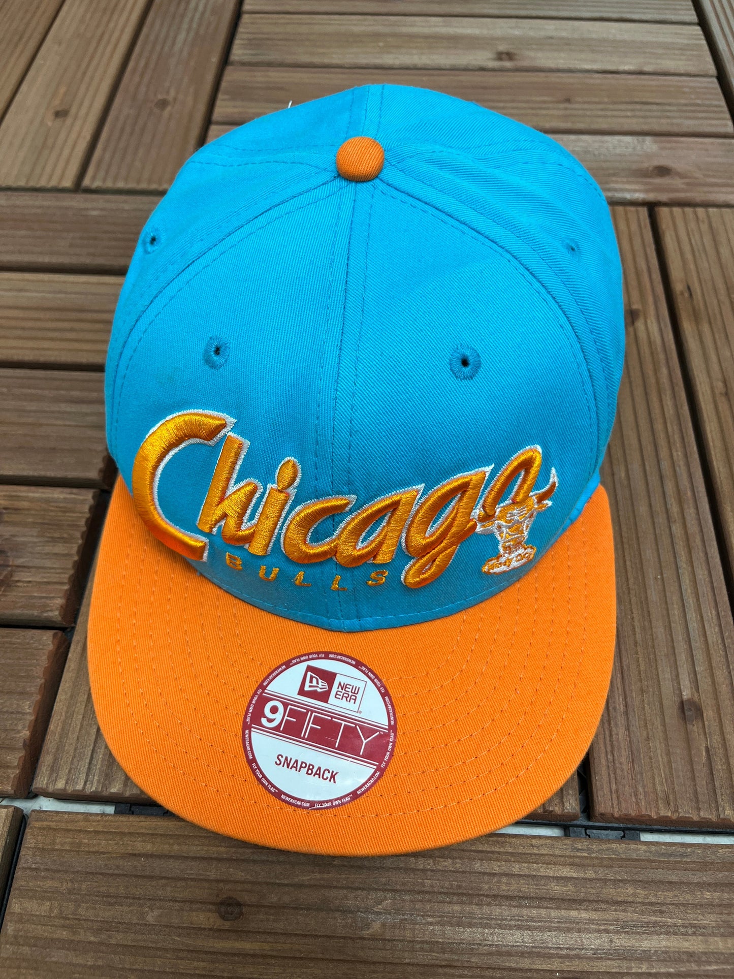 Chicago Bulls Embroidered Graphic Hat | Adjustable With Snap Back | Vintage 2000s New Era NBA Basketball Blue Cap |