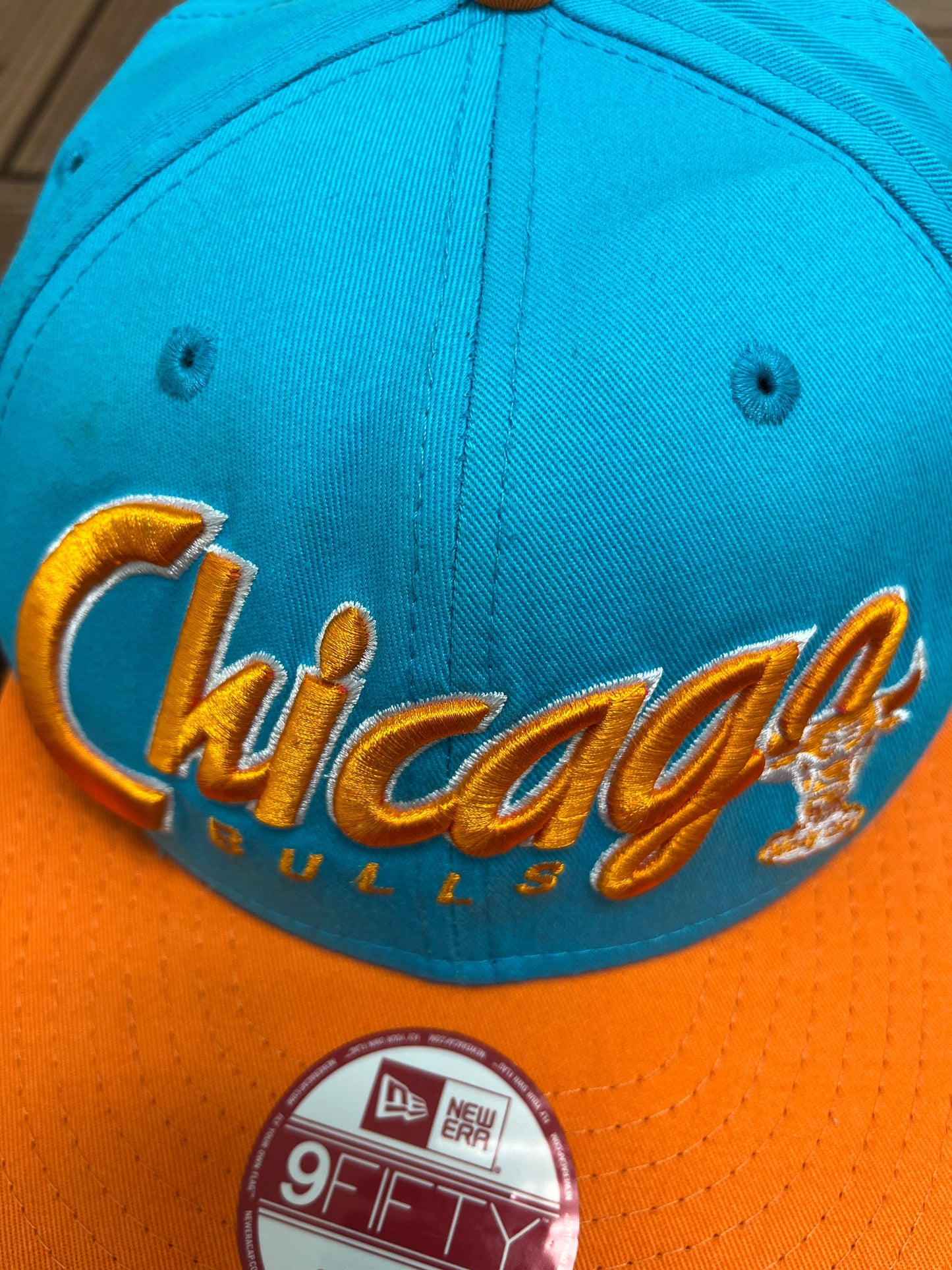 Chicago Bulls Embroidered Graphic Hat | Adjustable With Snap Back | Vintage 2000s New Era NBA Basketball Blue Cap |