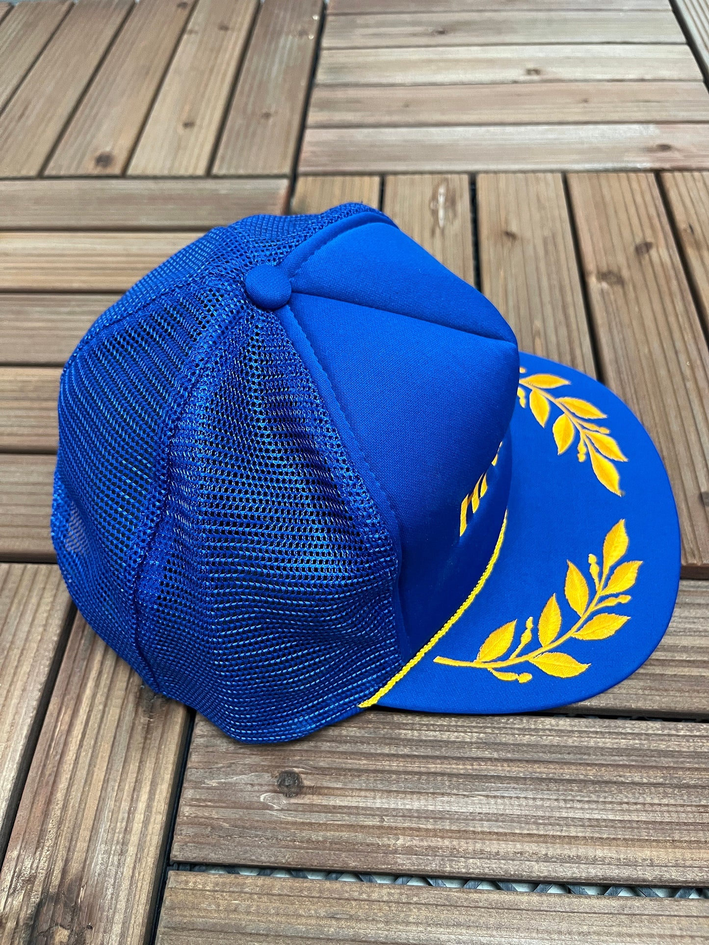 Hawaii Embroidered Graphic Hat | Adjustable With Snap Back | Vintage 1990s Tourist Promotional Blue Trucker Cap |