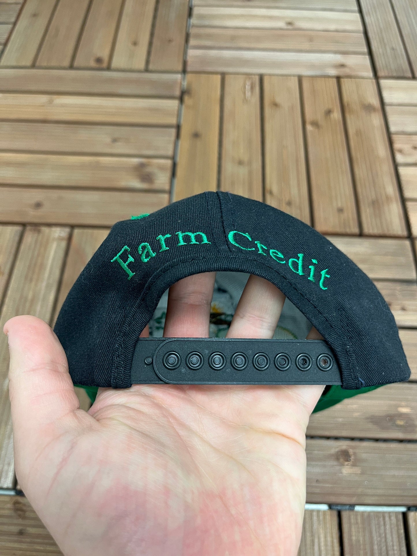 Farm Credit Scenic Embroidered Graphic Hat | Adjustable With Snap Back | Vintage 1990s Tourist Black & Green Cap |