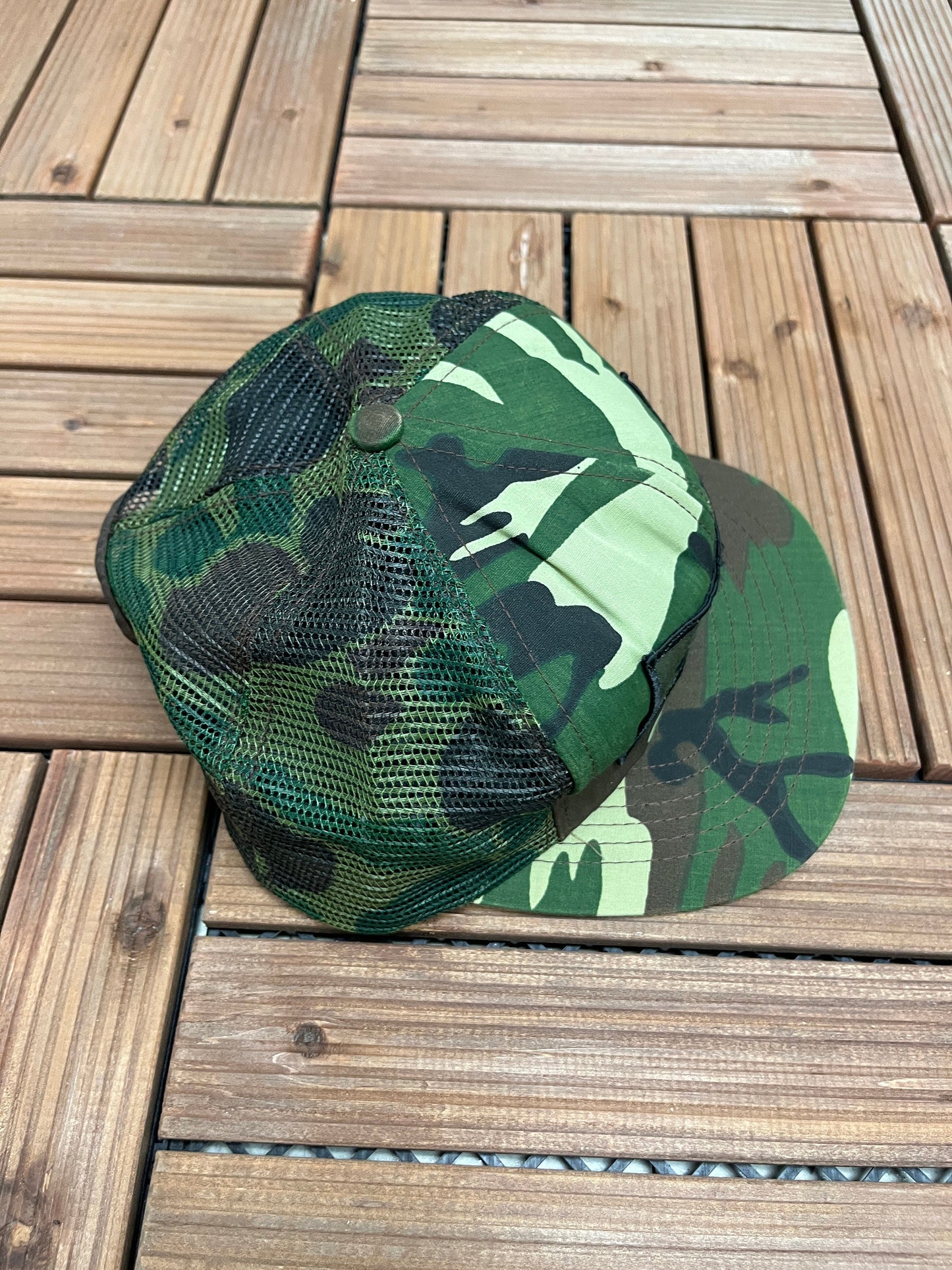 Budweiser Camo Embroidered Hat | Adjustable With Snap Back | Vintage 1990s Beer Alcohol Promotional Camo Trucker Cap |